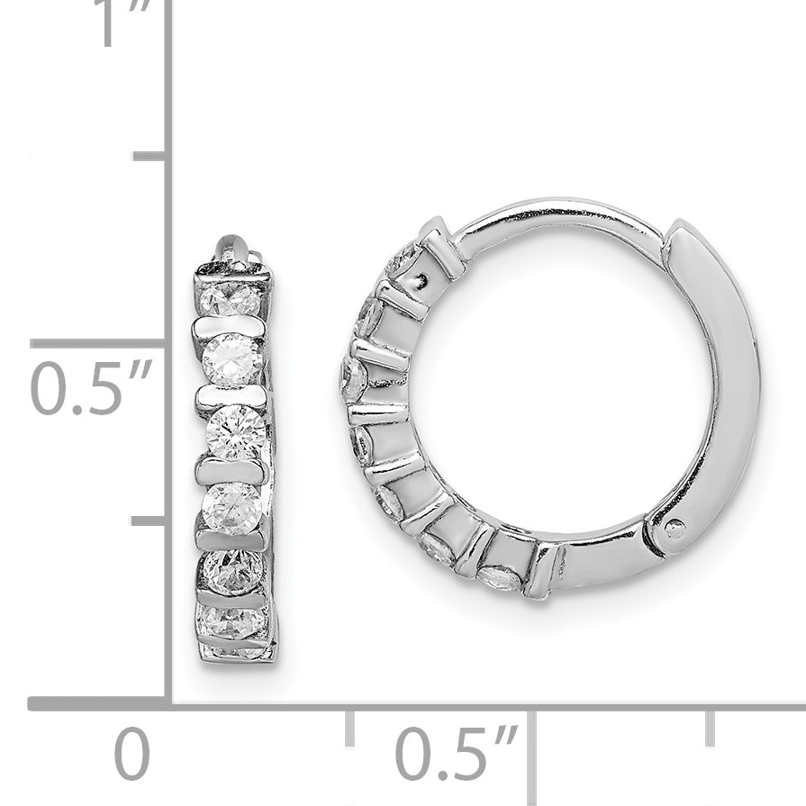 Sterling Silver Rhodium-plated CZ Hinged Earrings