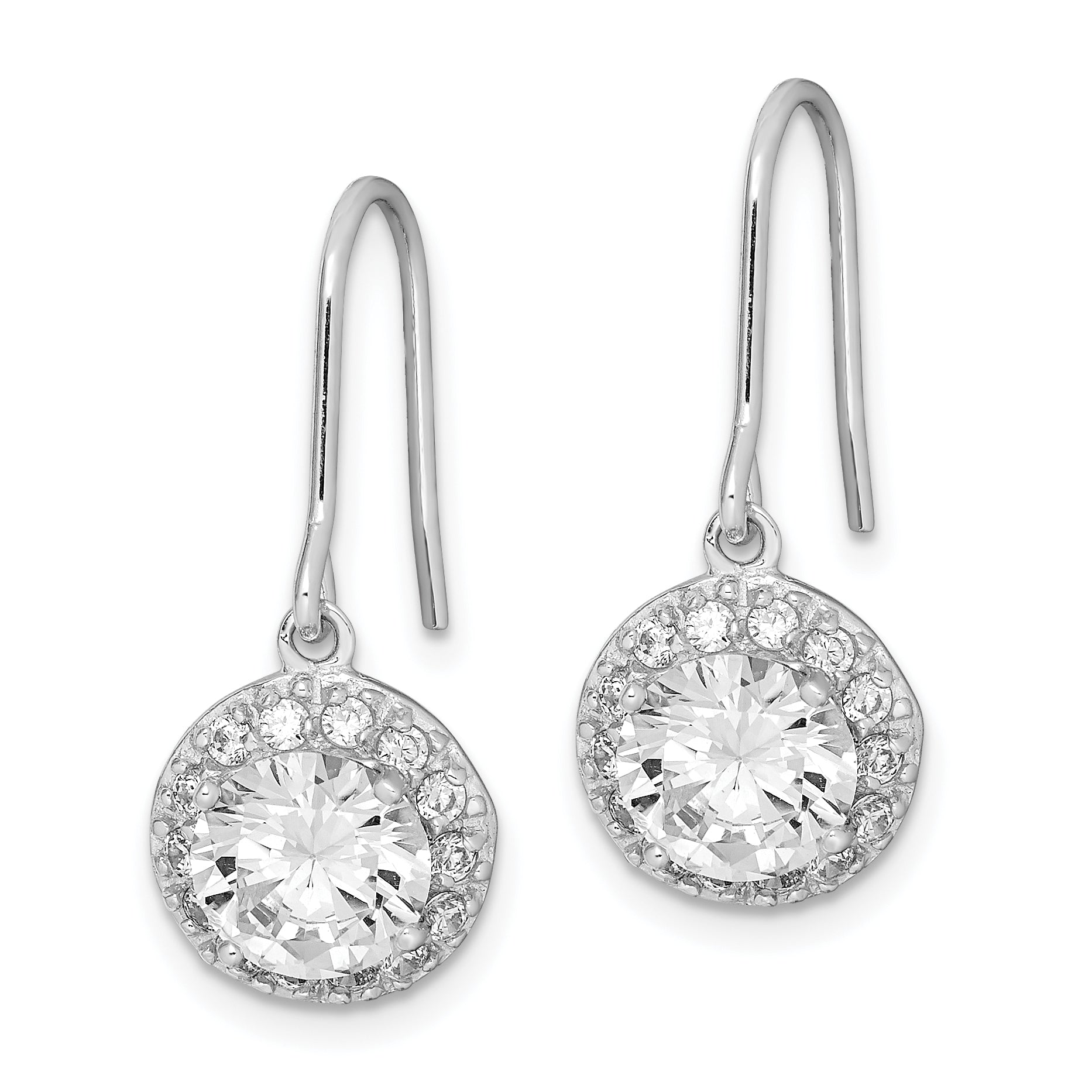 Sterling Silver Rhodium-plated Polished Round CZ Halo Dangle Earrings Secondary image