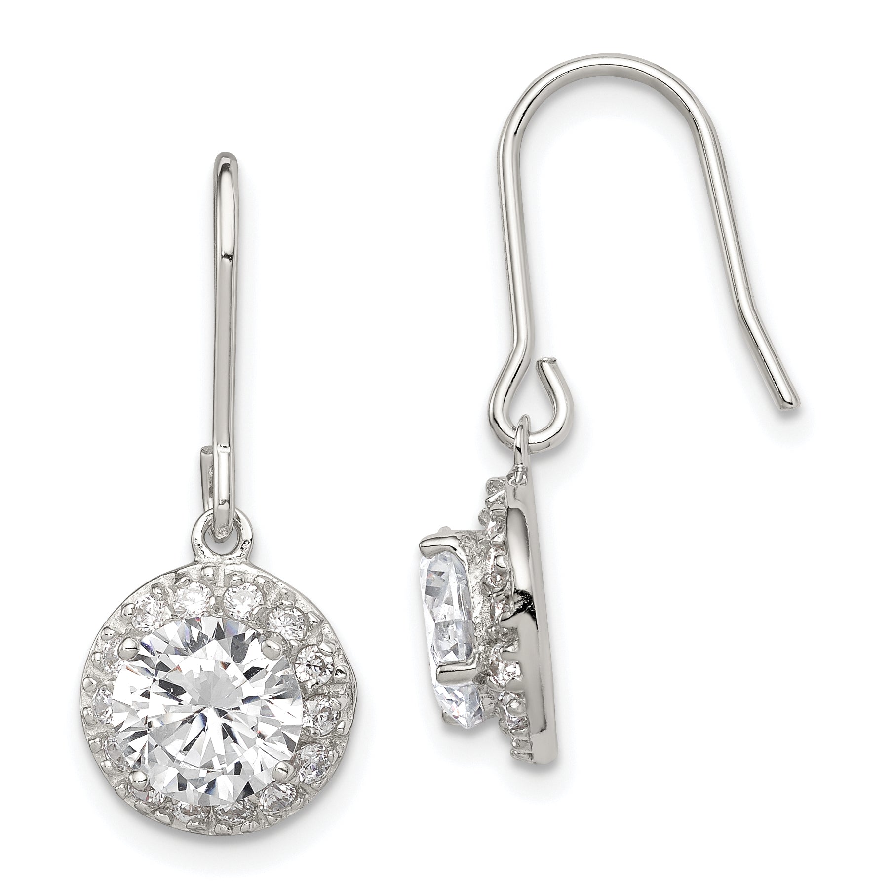 Sterling Silver Rhodium-plated Polished Round CZ Halo Dangle Earrings Main image