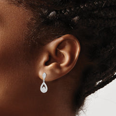 Sterling Silver Rhodium-plated CZ Pav‚ Pear Dangle Post Earrings