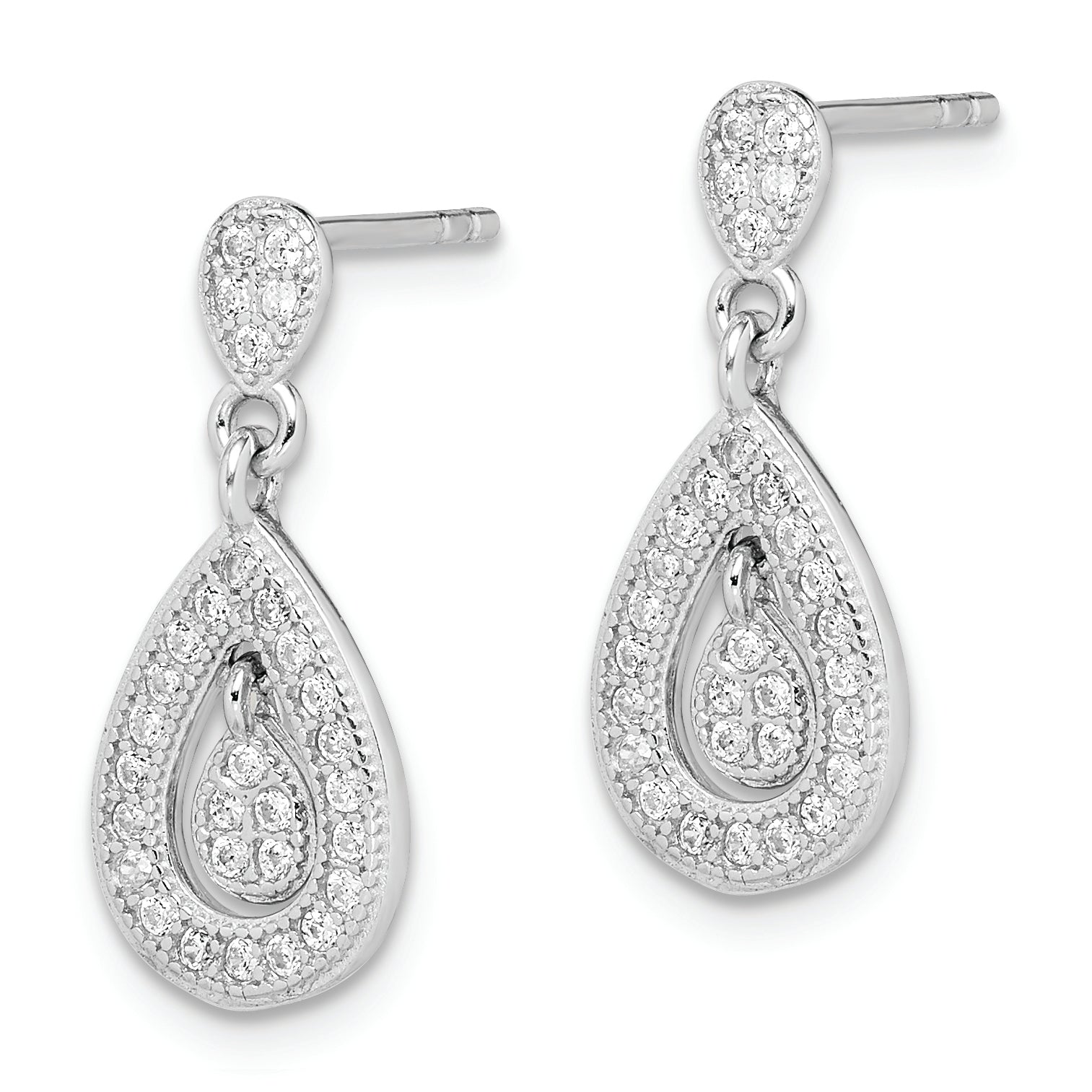Sterling Silver Rhodium-plated CZ PavÃƒÂƒÃ‚Â¢ÃƒÂ¢Ã¢Â€ÂšÃ‚Â¬ÃƒÂ…Ã‚Â¡ Pear Dangle Post Earrings