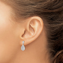 Sterling Silver Rhodium-plated CZ Pav‚ Pear Dangle Post Earrings