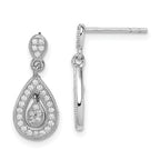 Sterling Silver Rhodium-plated CZ Pav‚ Pear Dangle Post Earrings