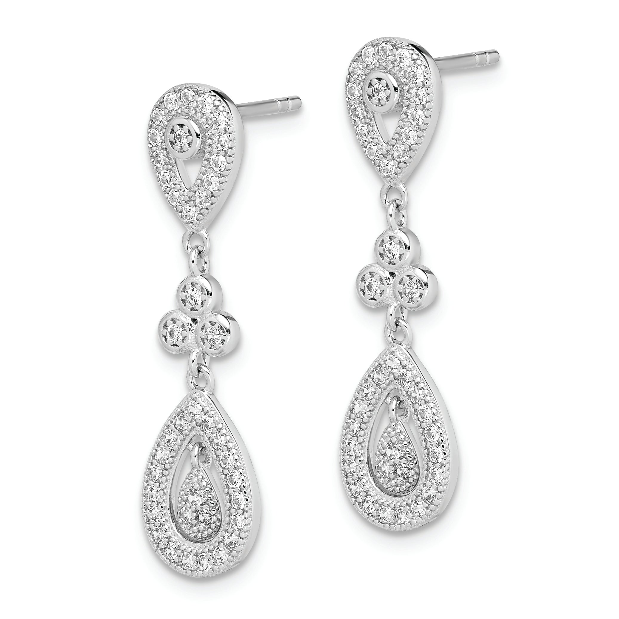 Sterling Silver Rhodium-plated CZ PavÃƒÂƒÃ‚Â¢ÃƒÂ¢Ã¢Â€ÂšÃ‚Â¬ÃƒÂ…Ã‚Â¡ Pear Dangle Post Earrings Secondary image