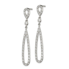 Sterling Silver Rhodium-plated Polished CZ Teardrop Post Dangle Earrings