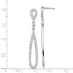 Sterling Silver Rhodium-plated Polished CZ Teardrop Post Dangle Earrings