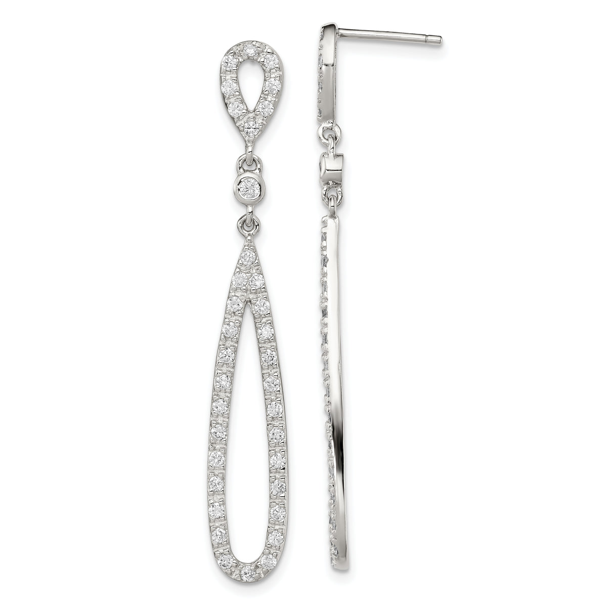 Sterling Silver Rhodium-plated Polished CZ Teardrop Post Dangle Earrings