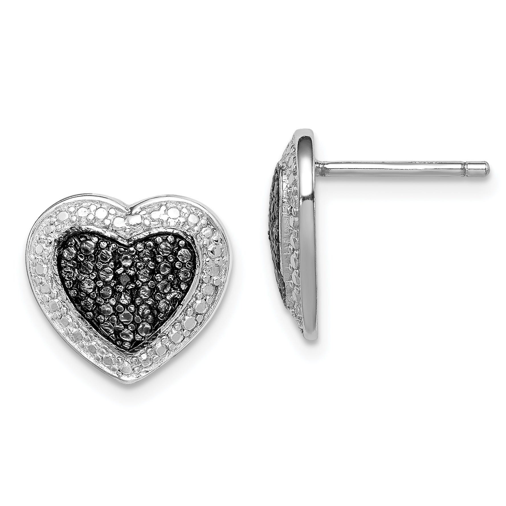 Sterling Silver Black Rhodium Plated Black CZ Heart Post Earrings Main image