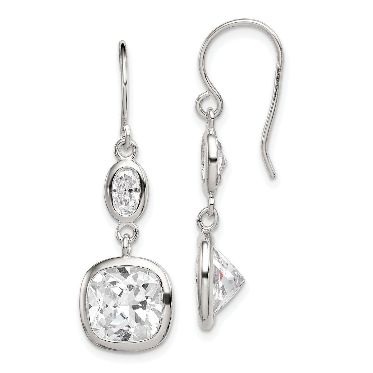 Sterling Silver Rhodium-plated Polished Oval & Square CZ Dangle Earrings