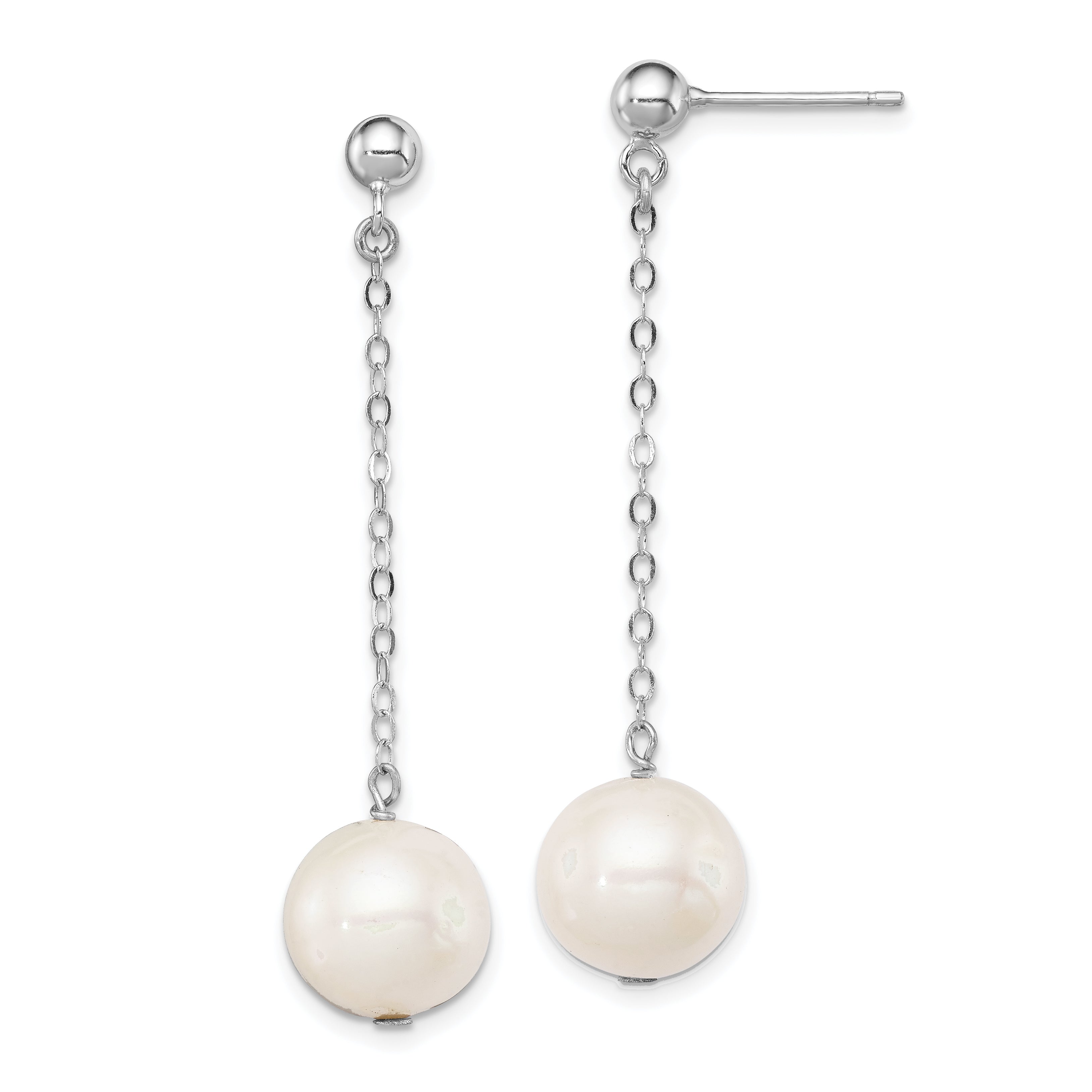 Sterling Silver Rhodium-plated 10-11mm FWC Pearl Dangle Post Earrings Main image