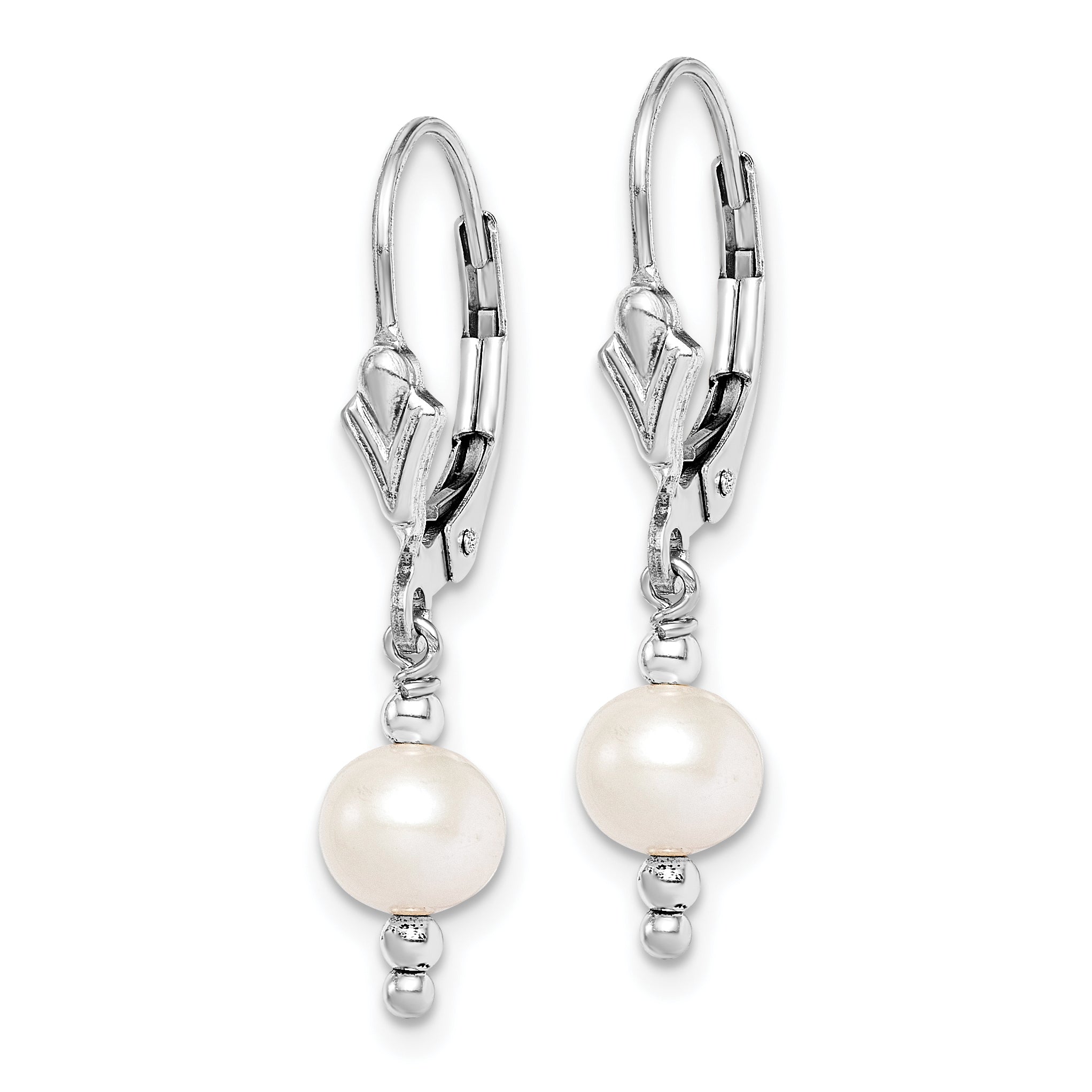 Sterling Silver Rhodium-plated Polished White 6-7mm Freshwater Cultured Pearl Leverback Dangle Earrings Secondary image