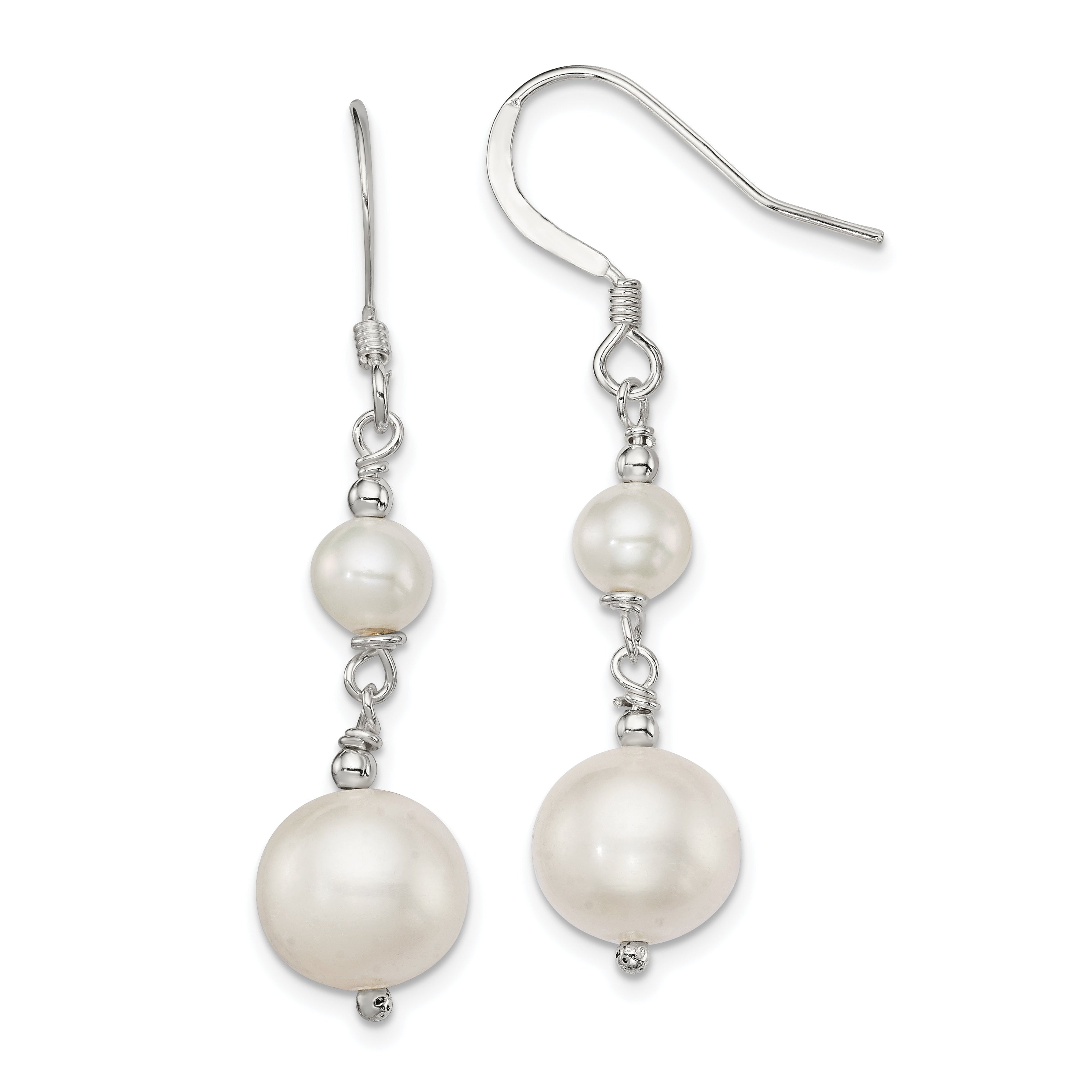 Sterling Silver Polished 6-10mm Freshwater Cultured Pearl Dangle Earrings Main image