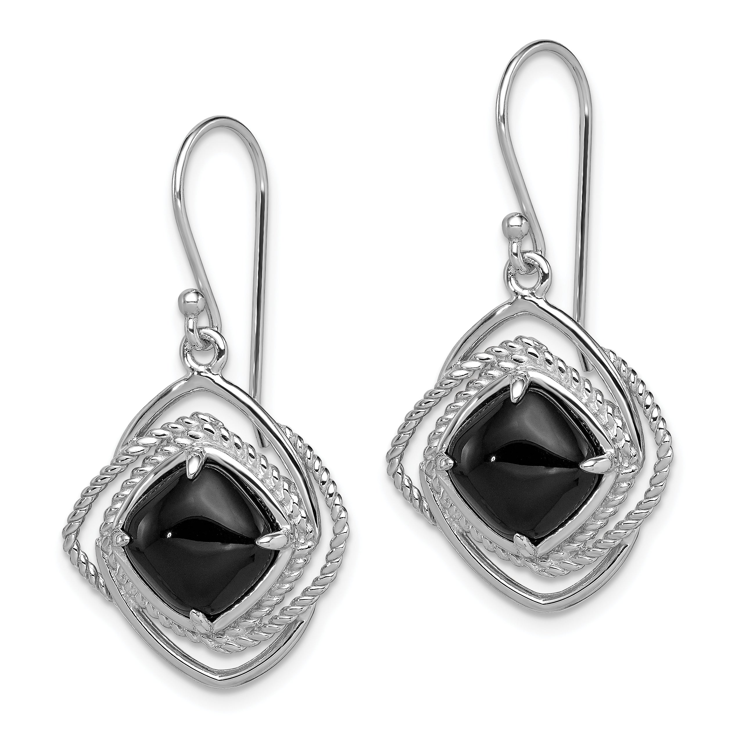 Sterling Silver Rhodium-plated Polished & Twisted Onyx Dangle Earrings Secondary image