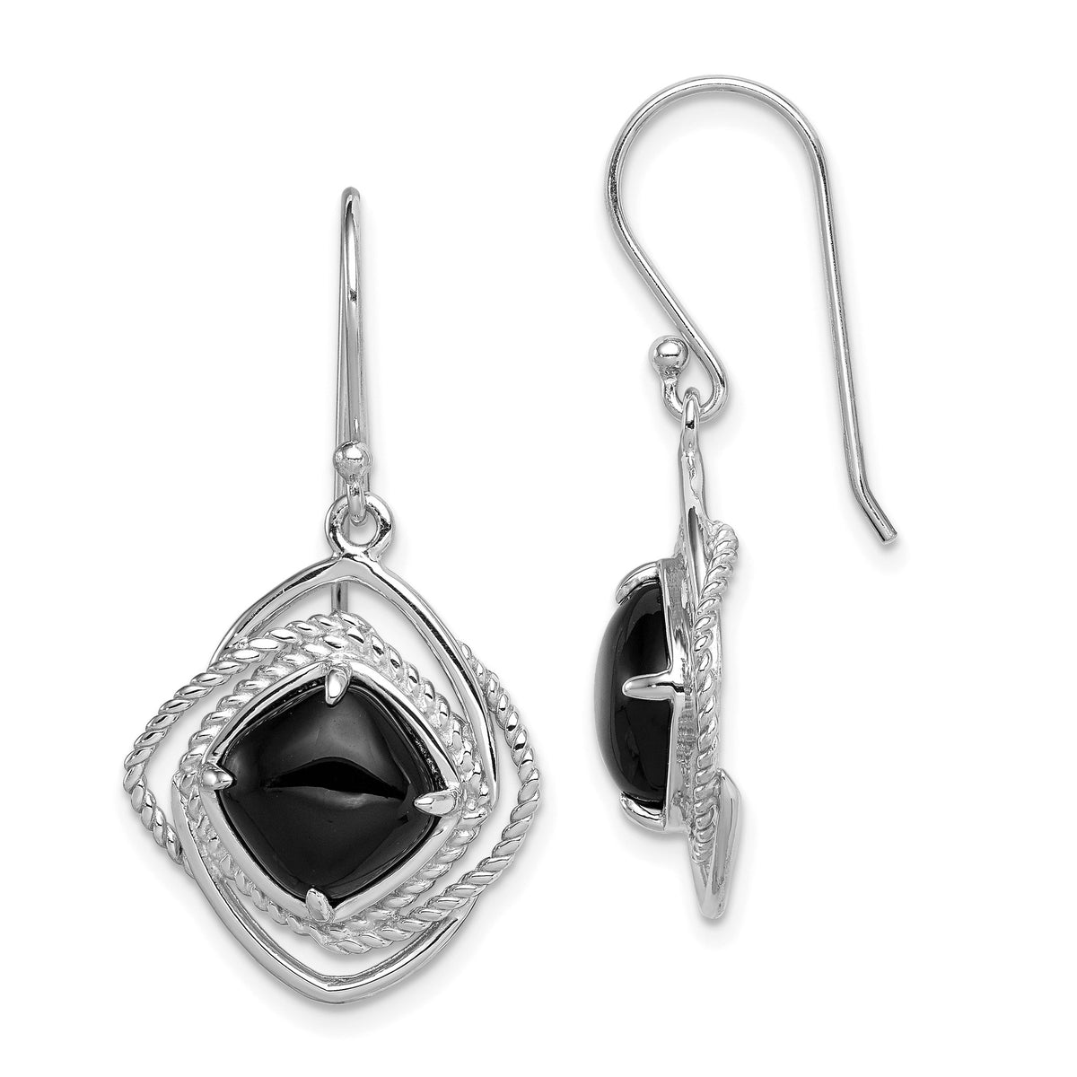 Twisted Onyx Dangle Earrings in Sterling Silver, 8.5mm - Sophia Jewelers Main image