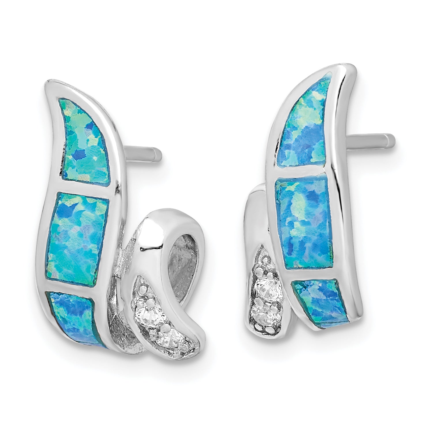Sterling Silver RH-plated CZ & Blue Created Opal Twisted Post Earrings Secondary image
