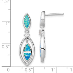 Sterling Silver RH-plated CZ & Blue Cr. Opal Marquise Post Dangle Earrings