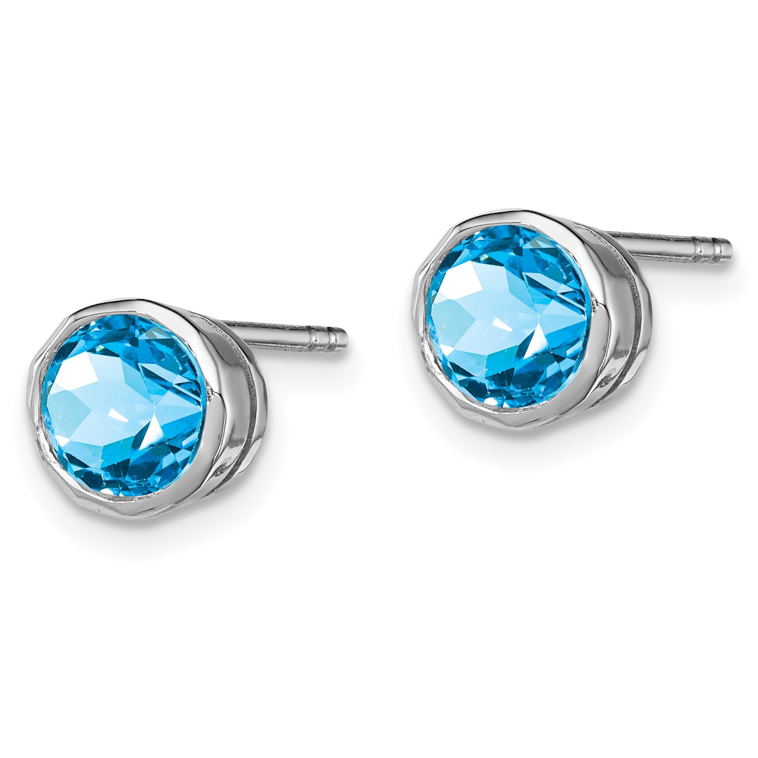 Sterling Silver Rhodium-plated Blue Topaz Circle Stud Earrings Secondary image