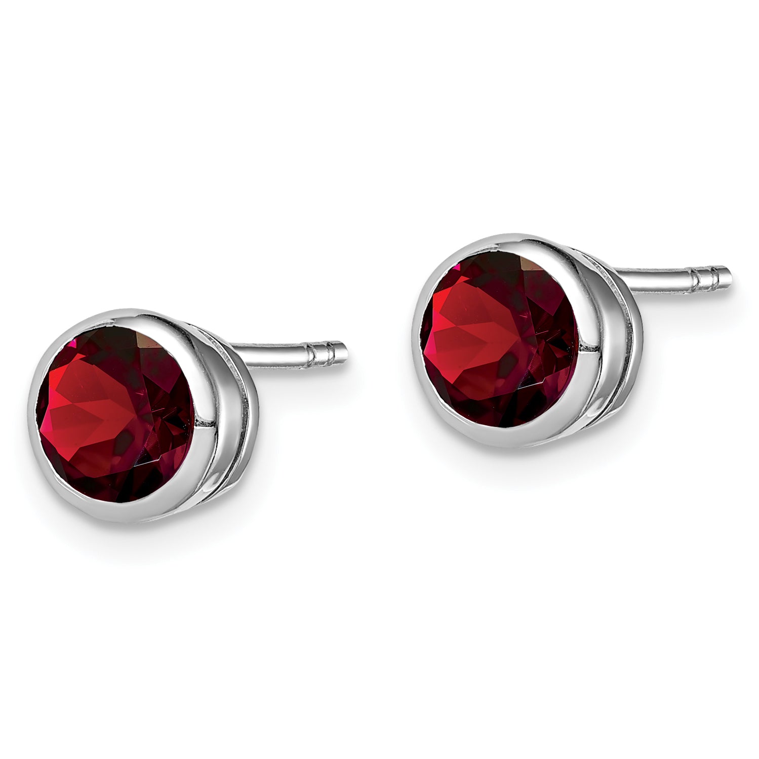 Sterling Silver Rhodium-plated Garnet Circle Stud Earrings Secondary image