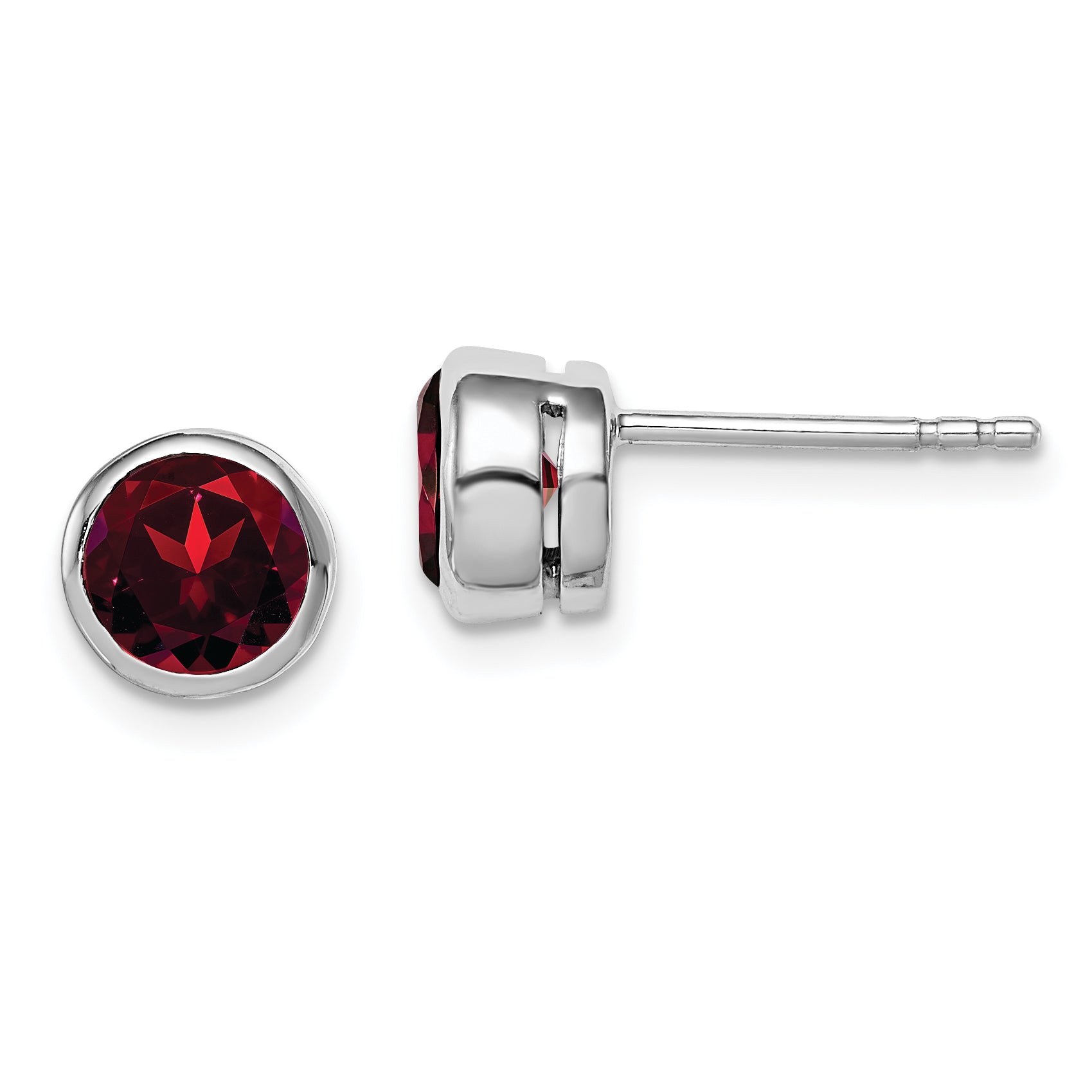 Sterling Silver Rhodium-plated Garnet Circle Stud Earrings Main image