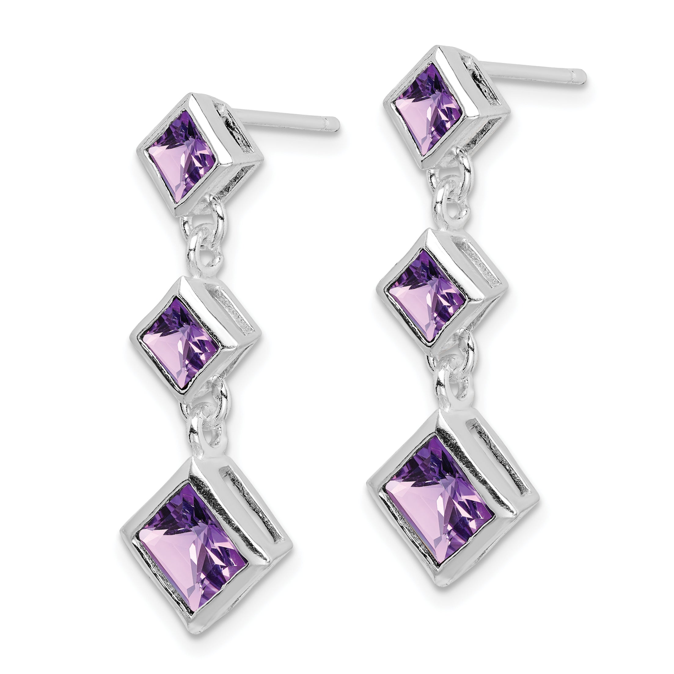 Sterling Silver Rhodium-plated Polished Amethyst Post Dangle Earrings Secondary image