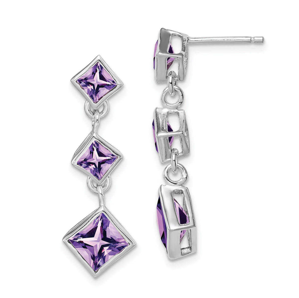 Amethyst Stud Dangle Earrings in Sterling Silver, 4mm - Sophia Jewelers Main image