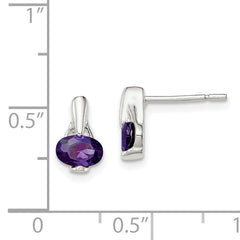Sterling Silver Polished Oval Purple CZ Post Earrings