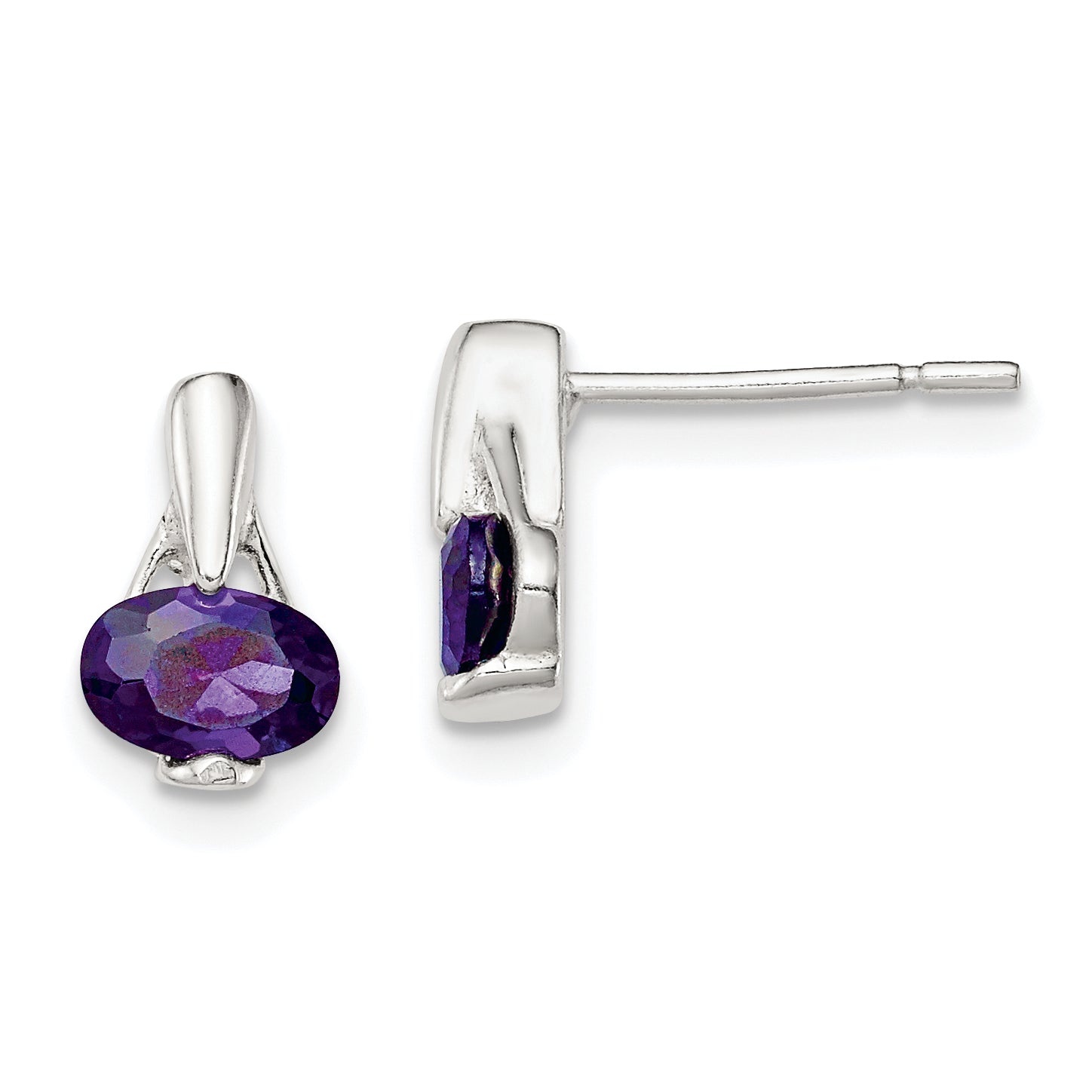 Sterling Silver Polished Oval Purple CZ Post Earrings Main image
