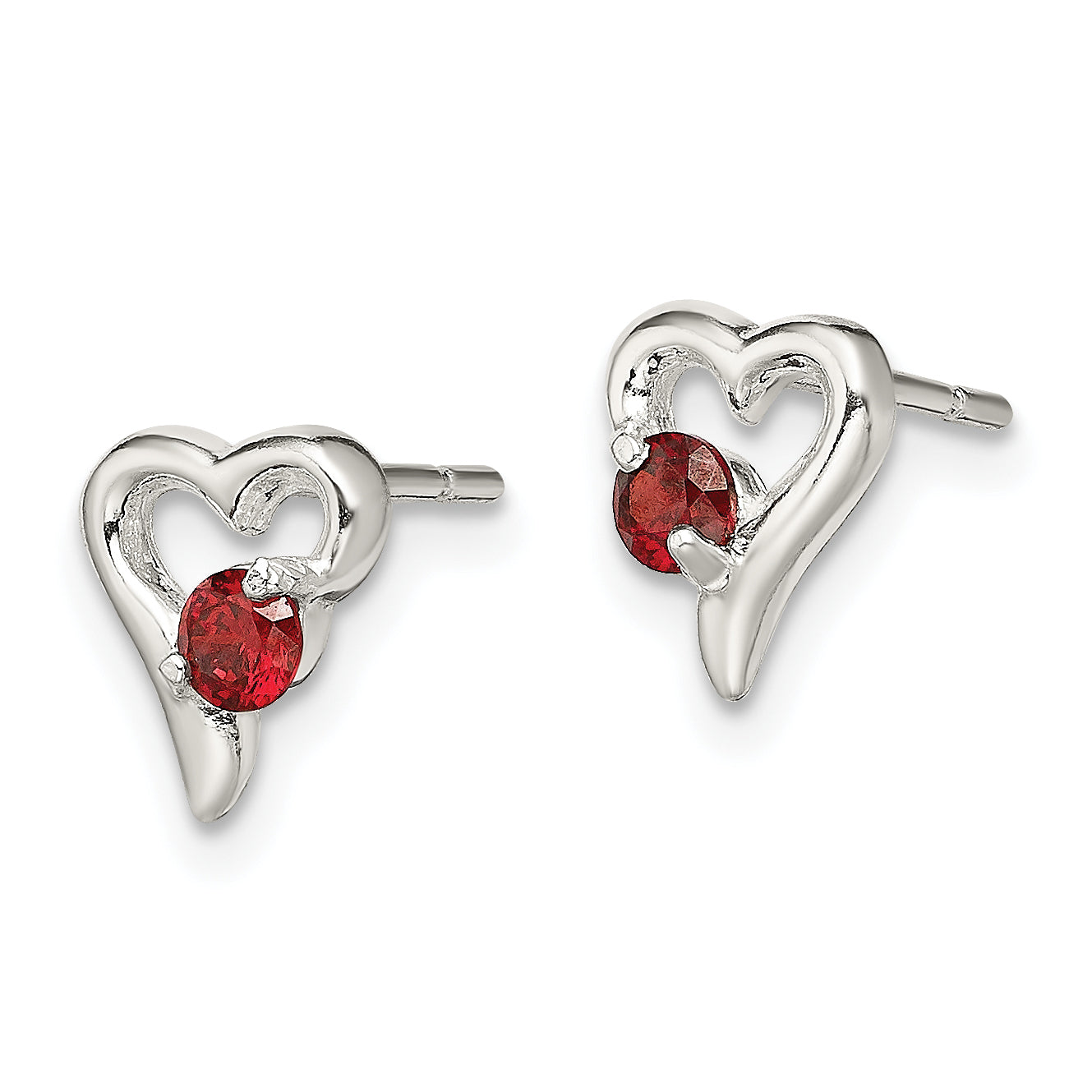 Sterling Silver Polished Red CZ Heart Post Earrings Secondary image