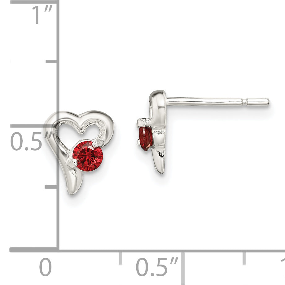 Sterling Silver Polished Red CZ Heart Post Earrings