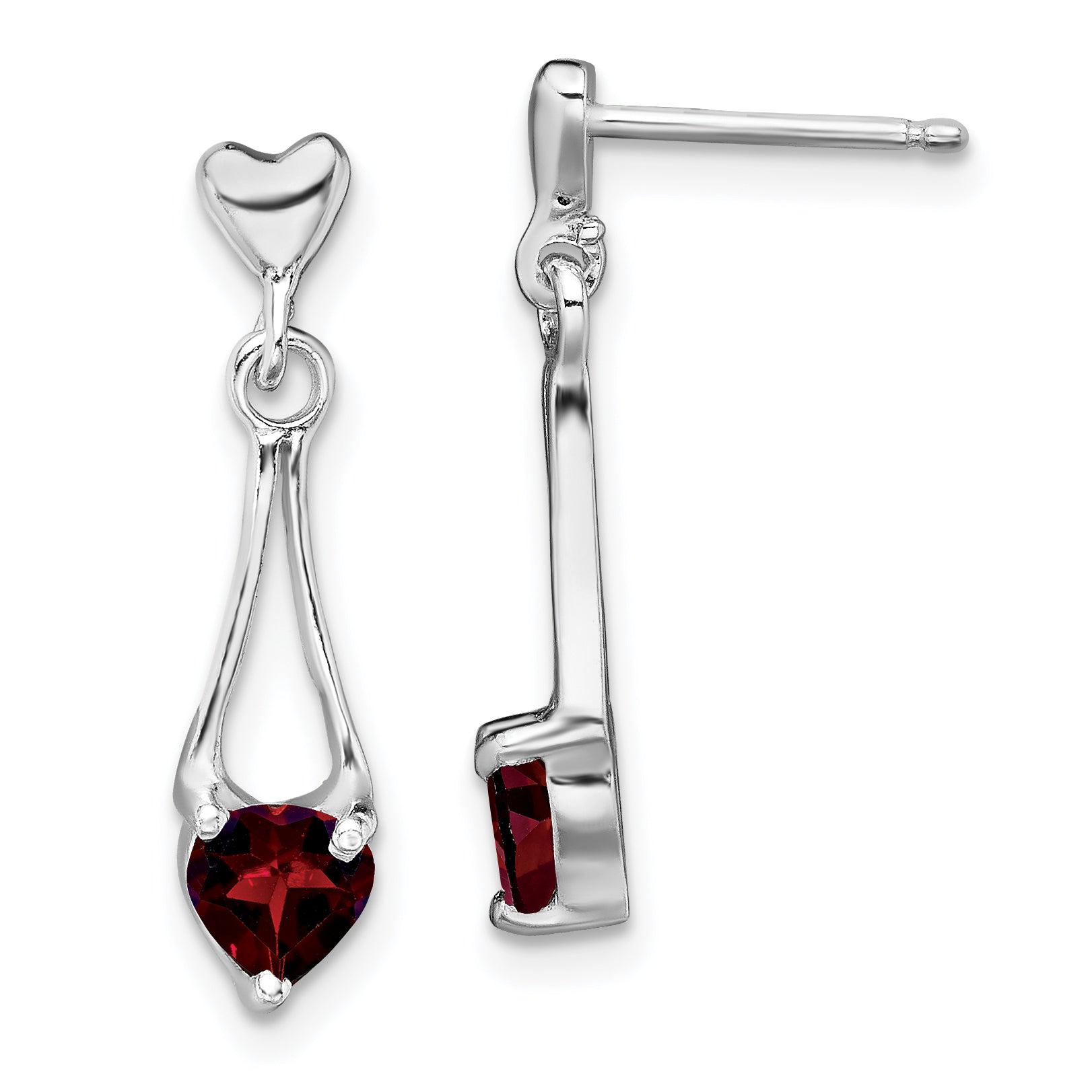 Sterling Silver Rhodium-plated Polished Garnet Heart Post Dangle Earrings Main image