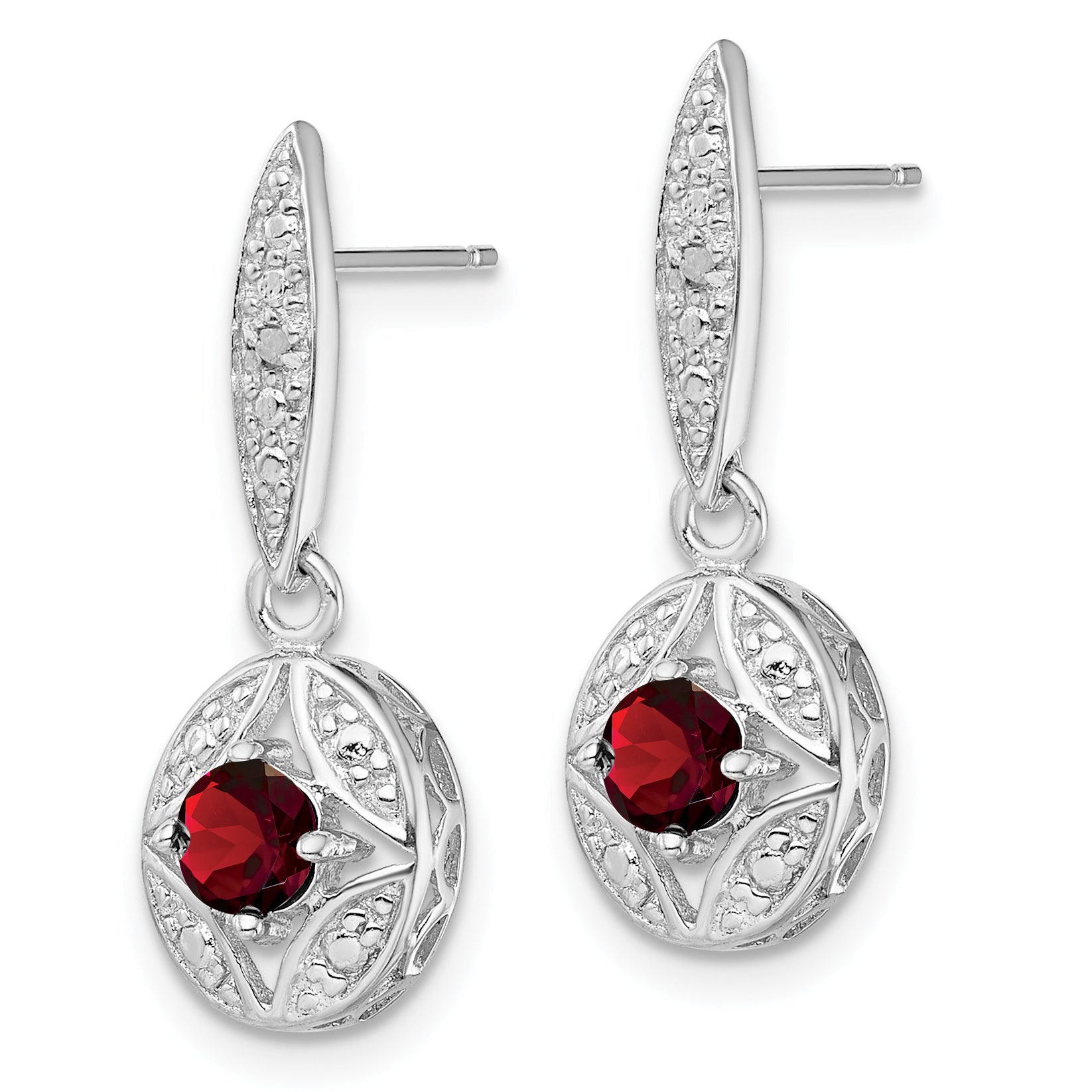Sterling Silver Rhodium-plated Garnet and Diamond Dangle Earrings Secondary image