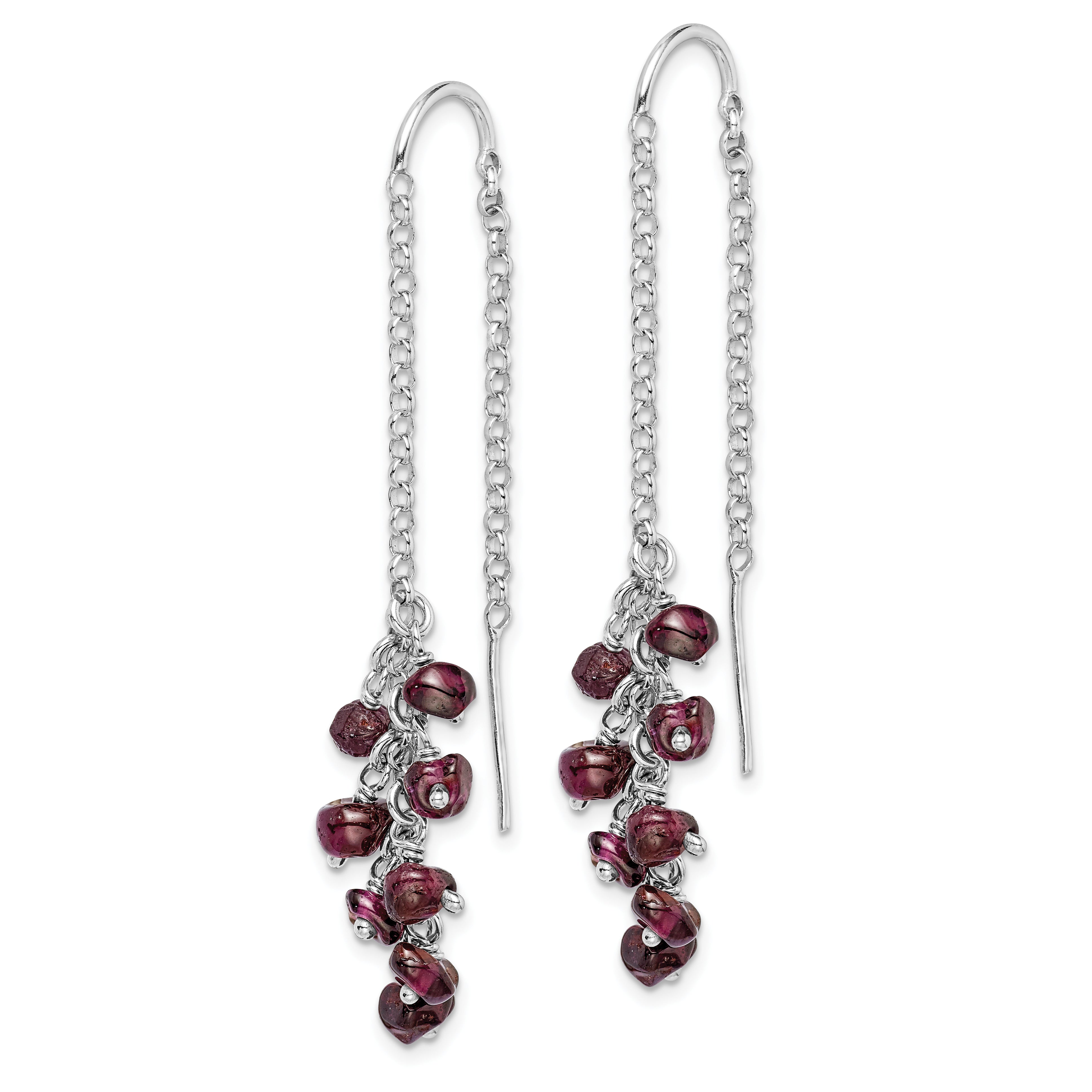 Sterling Silver Rhodium-plated Garnet Cluster Dangle Earrings Secondary image