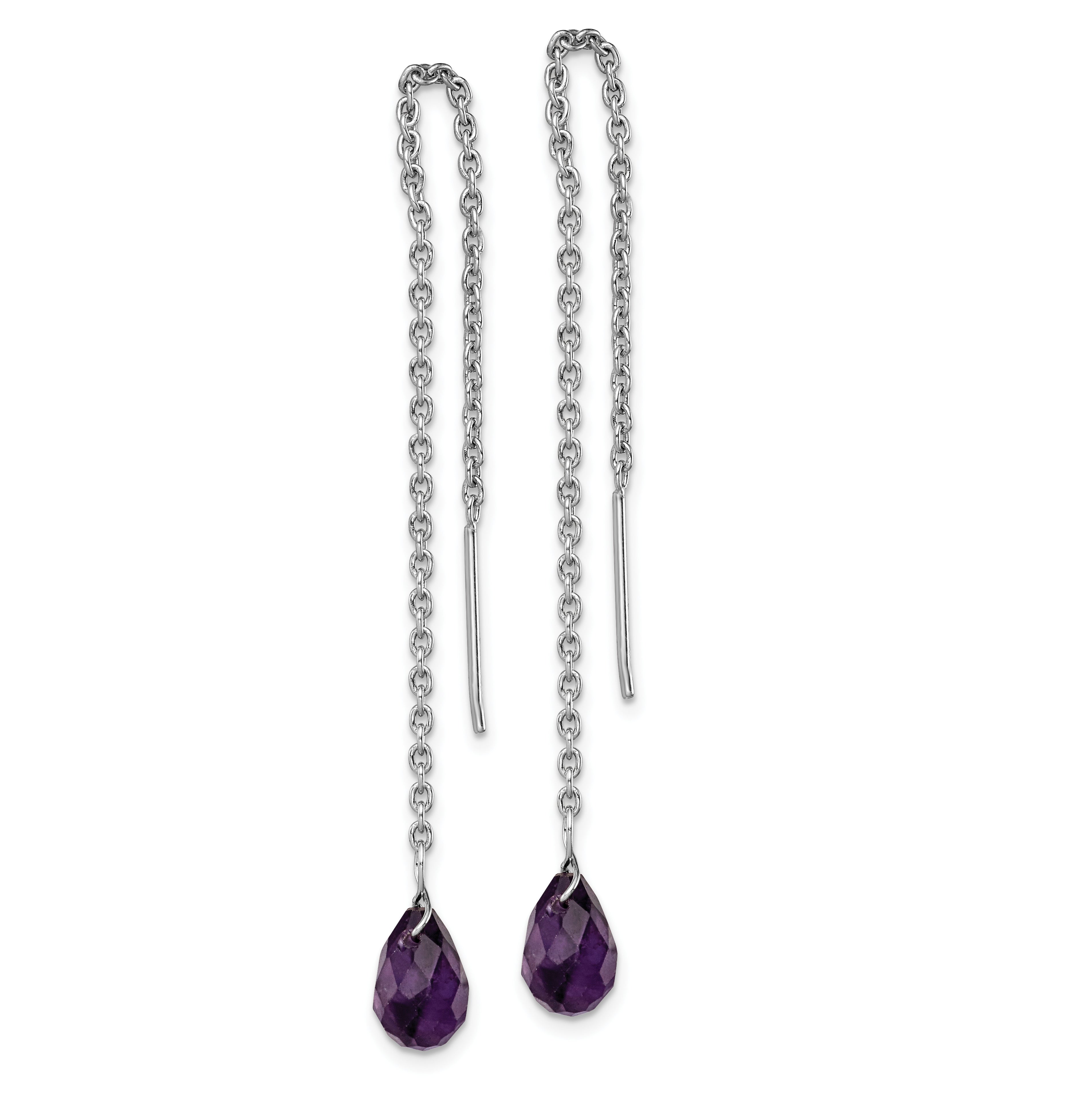 Sterling Silver Rhodium-plated Amethyst Bead Dangle Earrings Secondary image