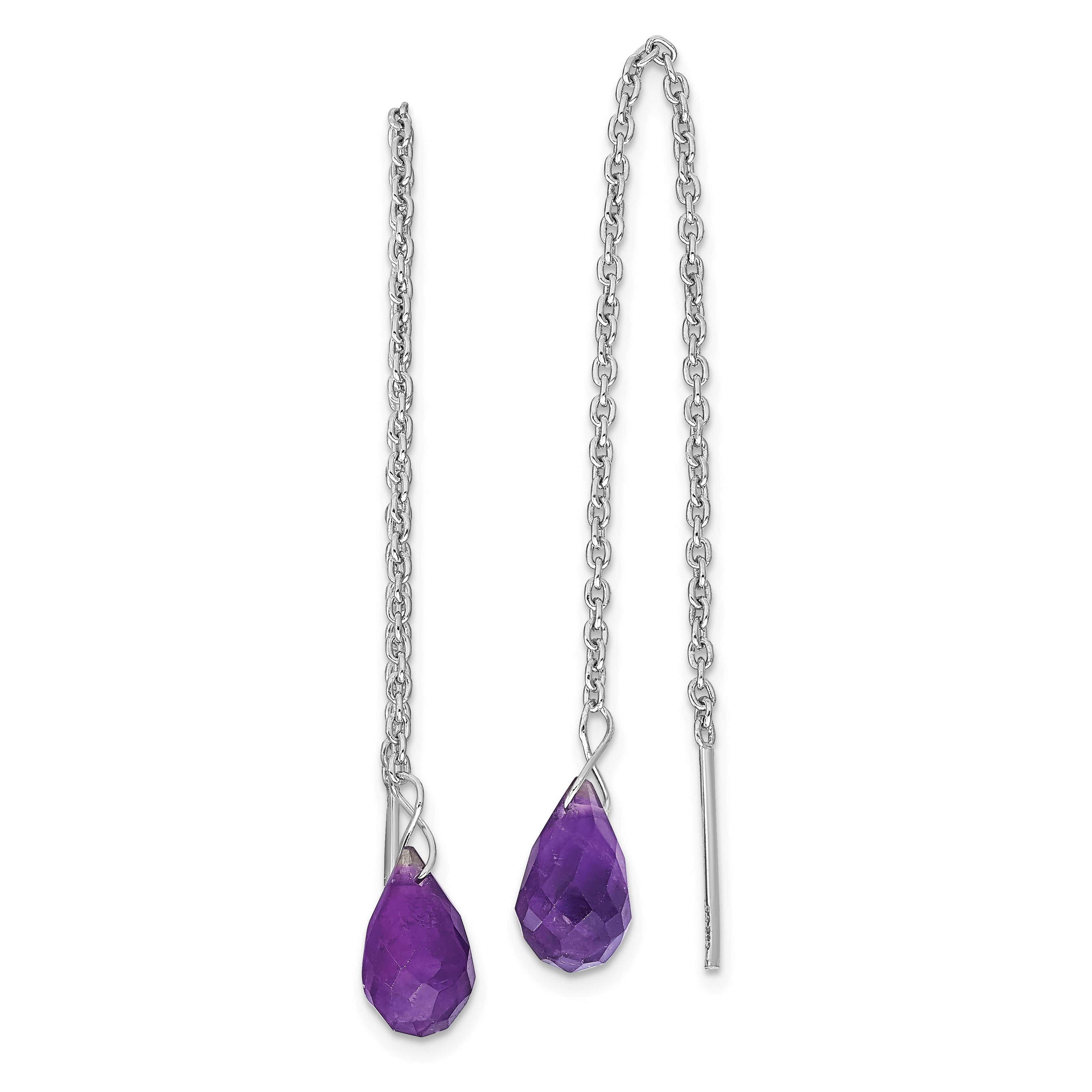Sterling Silver Rhodium-plated Amethyst Bead Dangle Earrings Main image