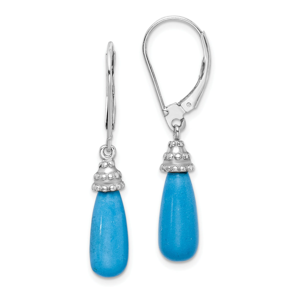 Turquoise Stone Dangle Earrings in Sterling Silver, 14x6mm Textured - Sophia Jewelers Main image