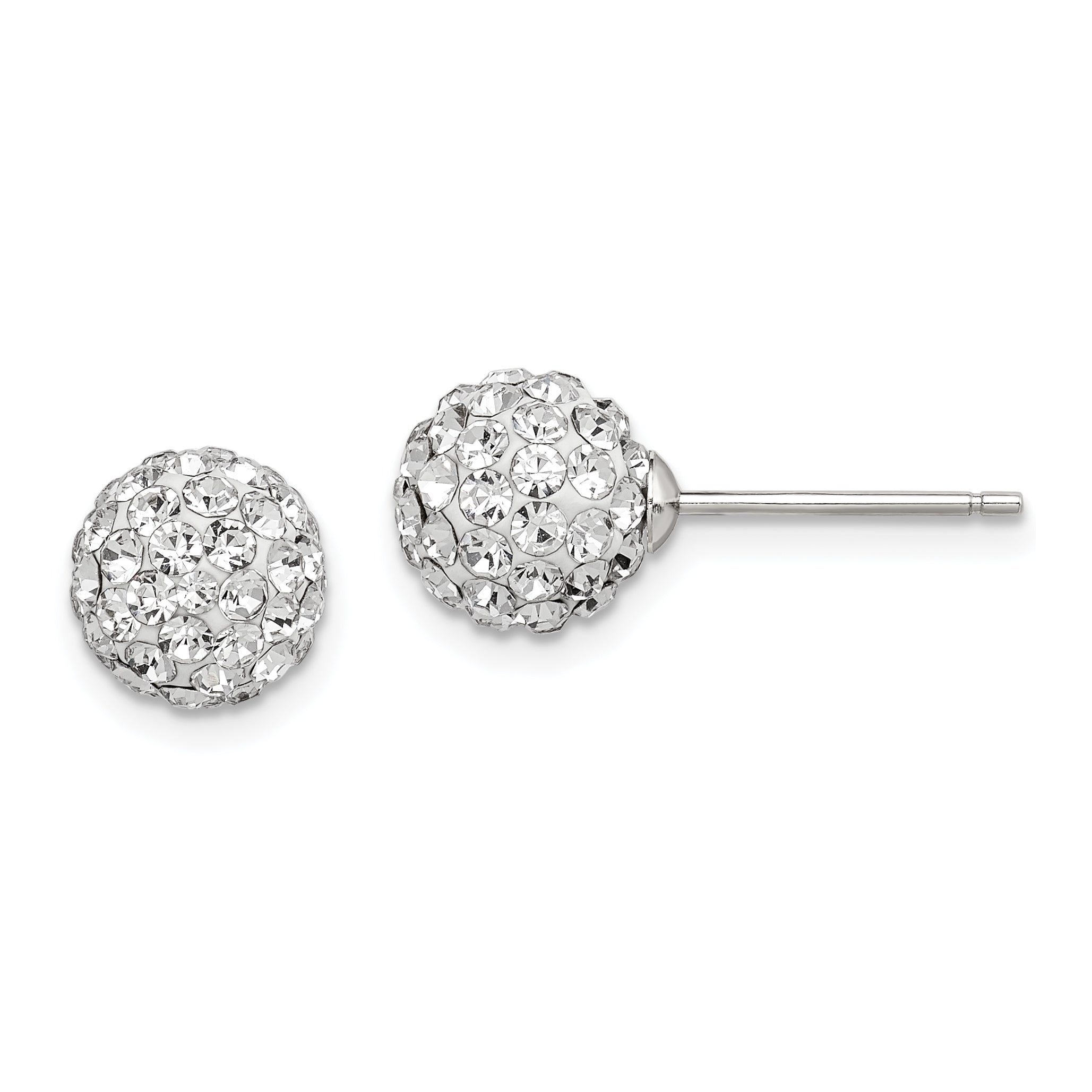 Sterling Silver Rhodium-plated Post 8mm White Czech Crystal Earrings Main image
