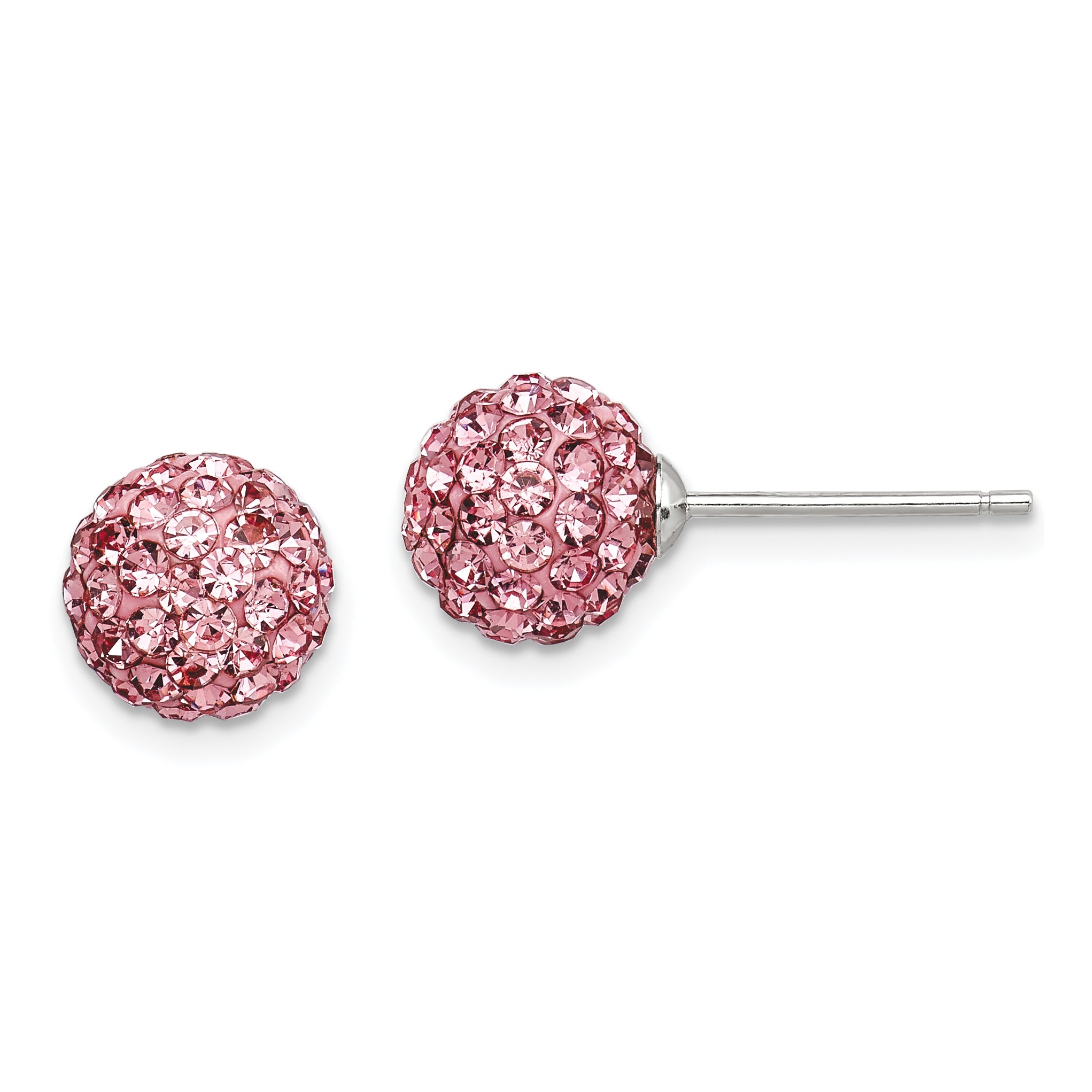 Sterling Silver Rhodium-plated 8mm Pink Czech Crystal Post Earrings Main image