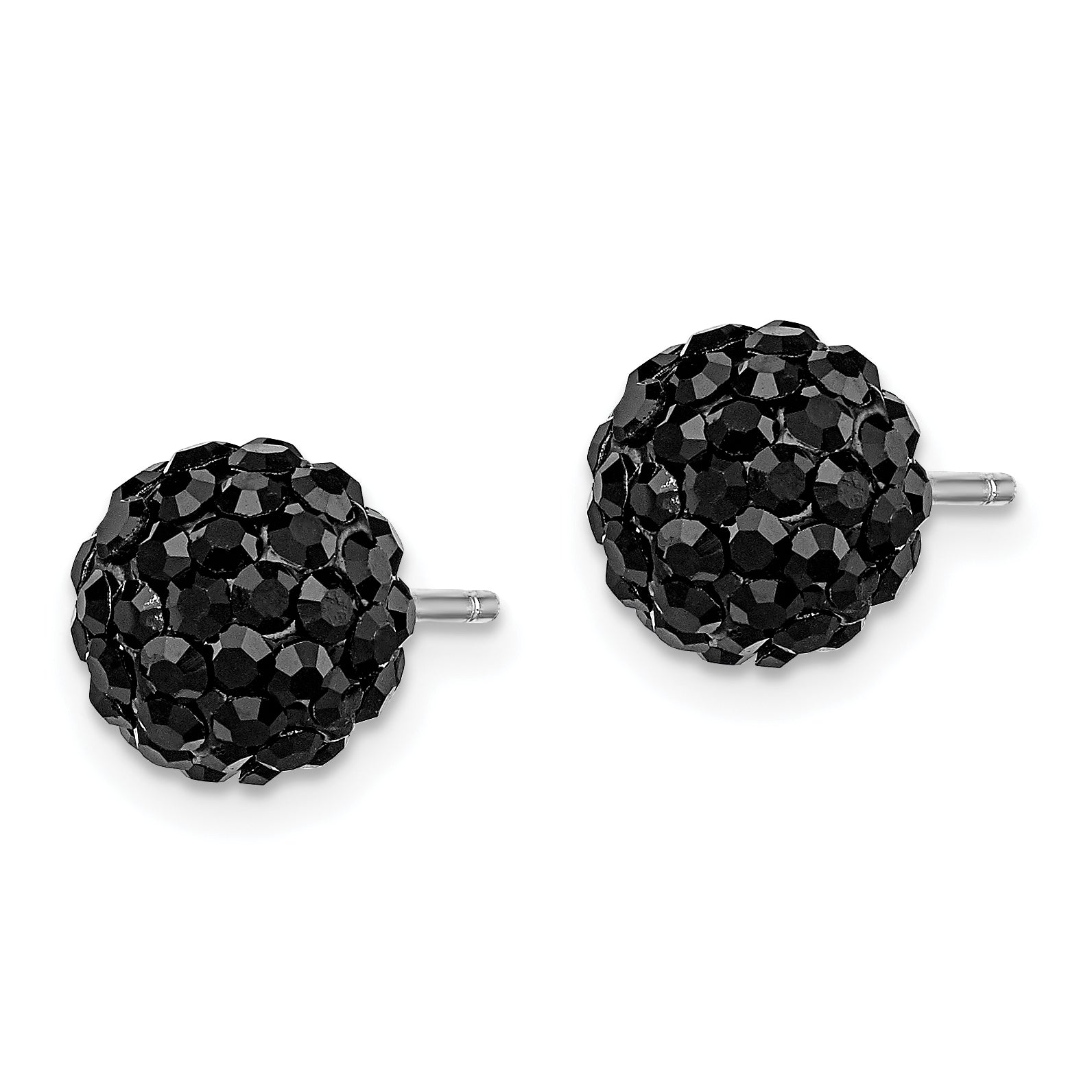 Sterling Silver Rhodium-plated 8mm Black Czech Crystal Post Earrings Secondary image