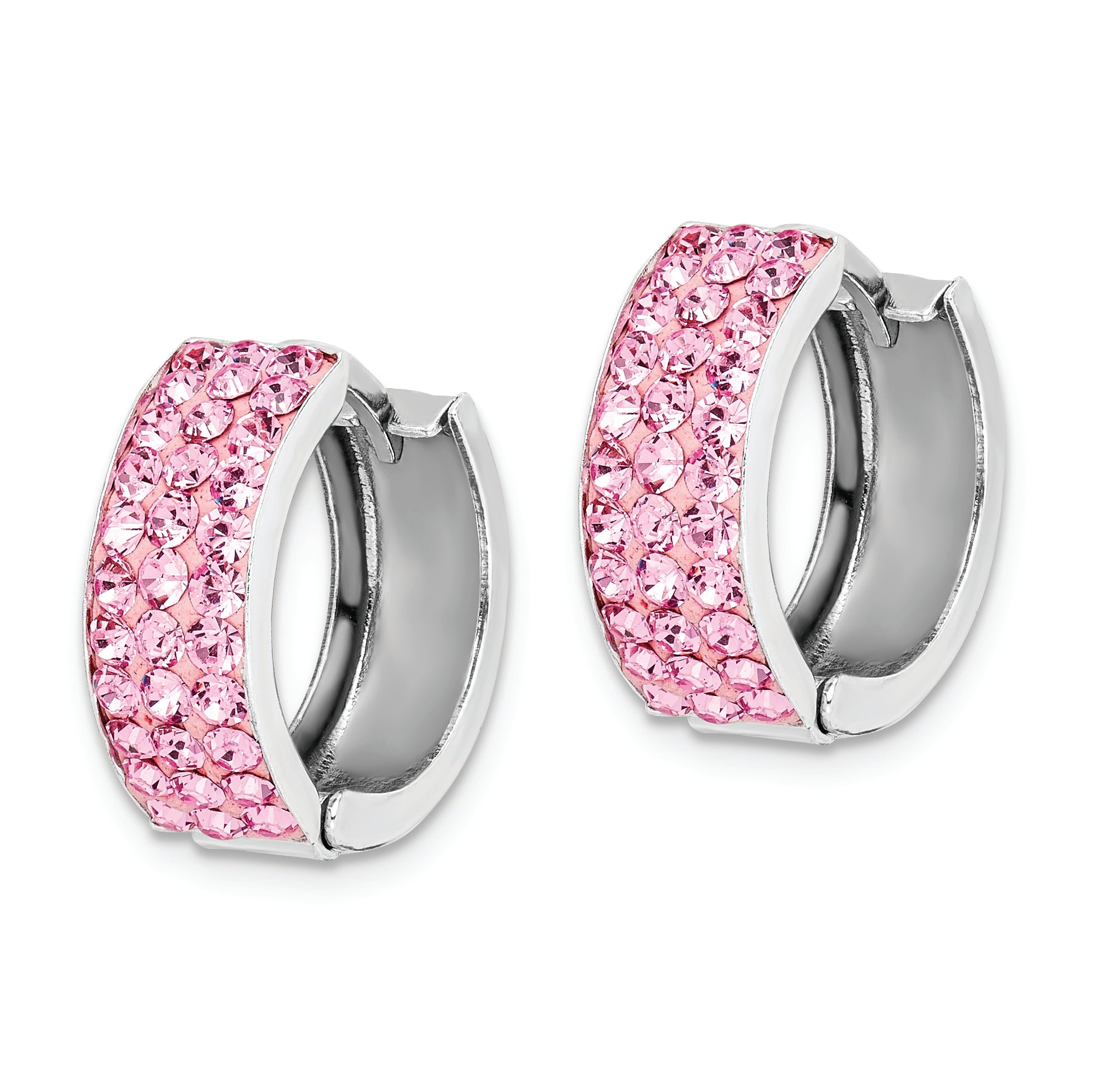 Sterling Silver RH-plated Pink Preciosa Crystal Hinged Hoop Earrings Secondary image