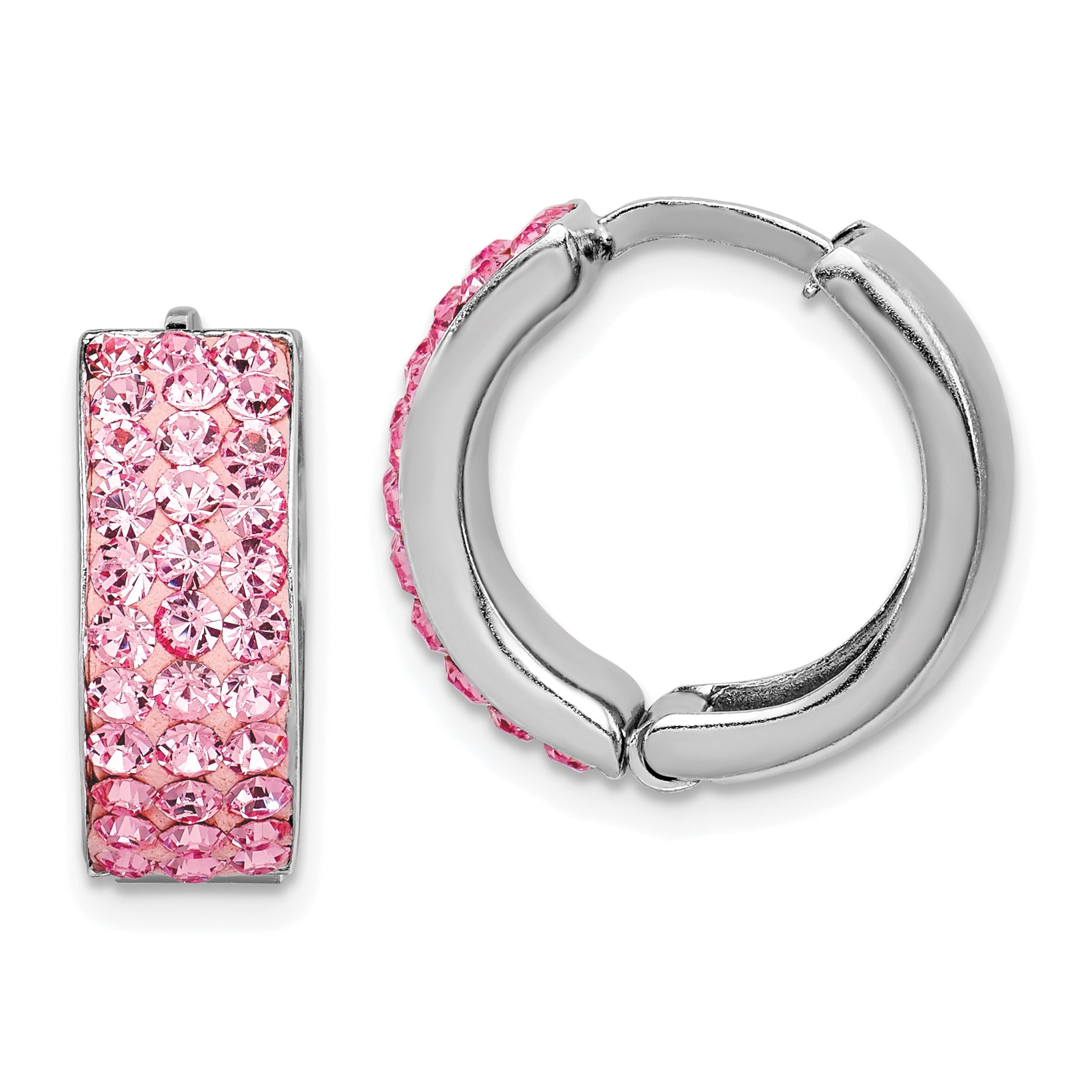 Sterling Silver RH-plated Pink Preciosa Crystal Hinged Hoop Earrings Main image