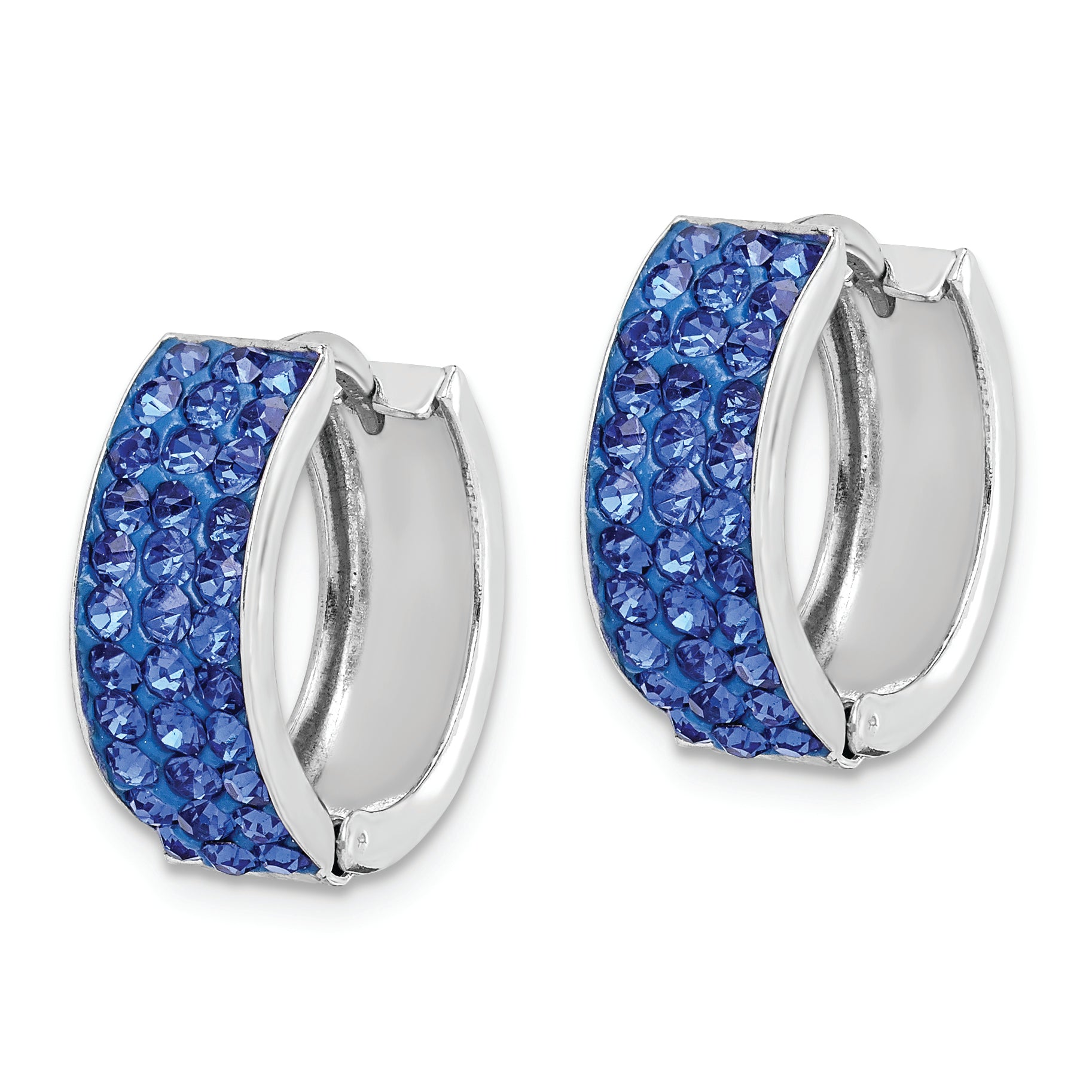 Sterling Silver RH-plated Blue Preciosa Crystal Hinged Hoop Earrings Secondary image