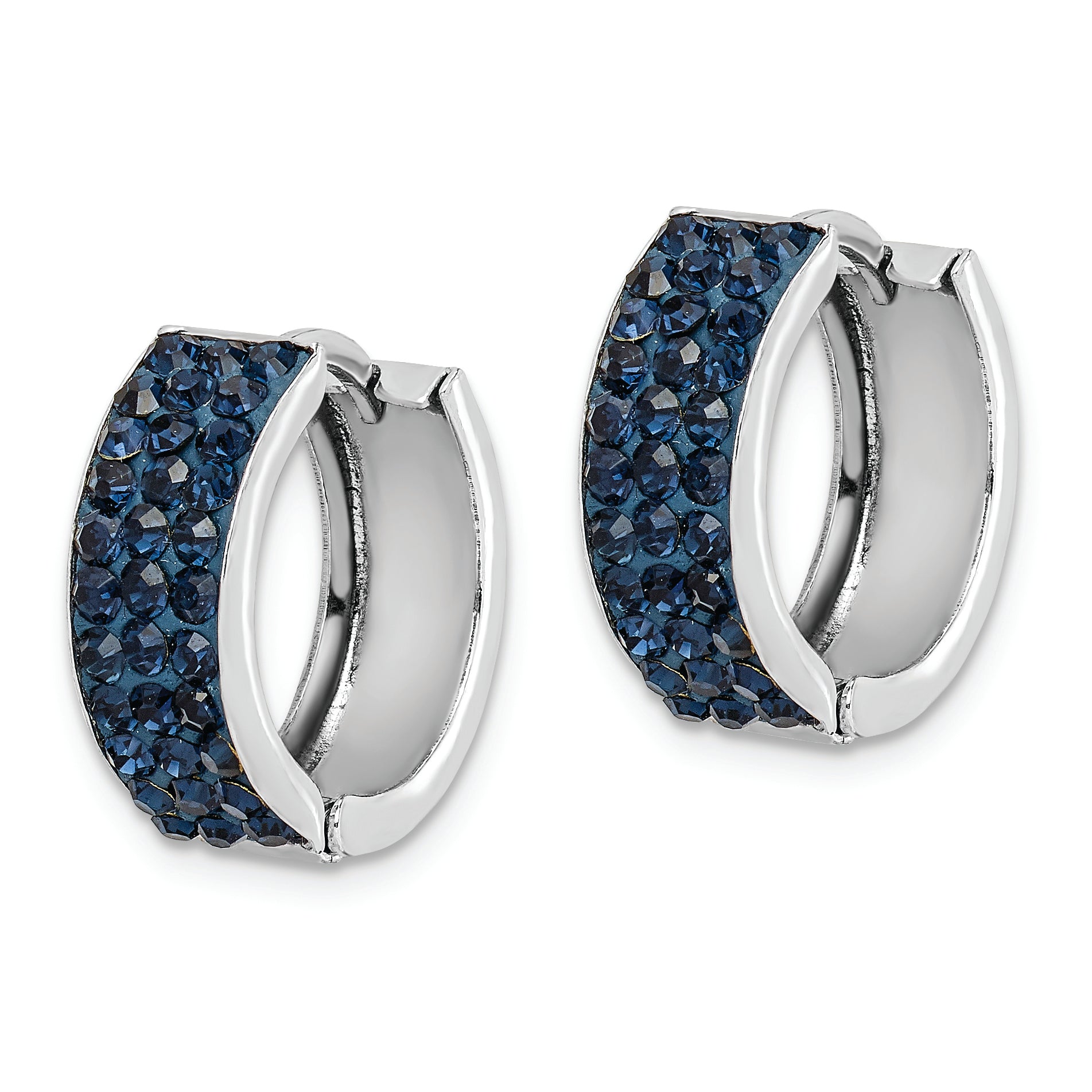 Sterling Silver RH-plated Navy Preciosa Crystal Hinged Hoop Earrings Secondary image