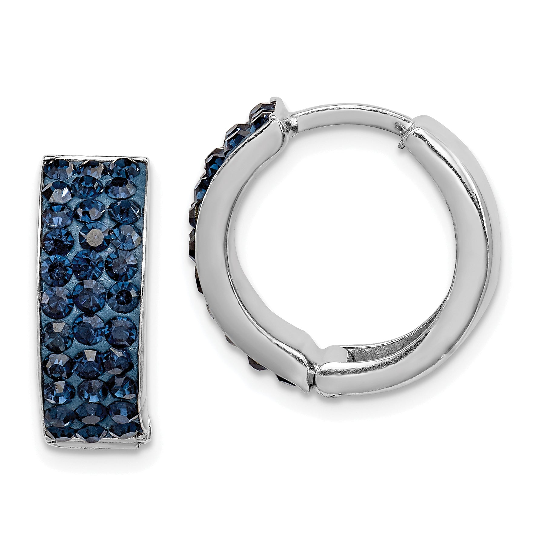 Sterling Silver RH-plated Navy Preciosa Crystal Hinged Hoop Earrings Main image