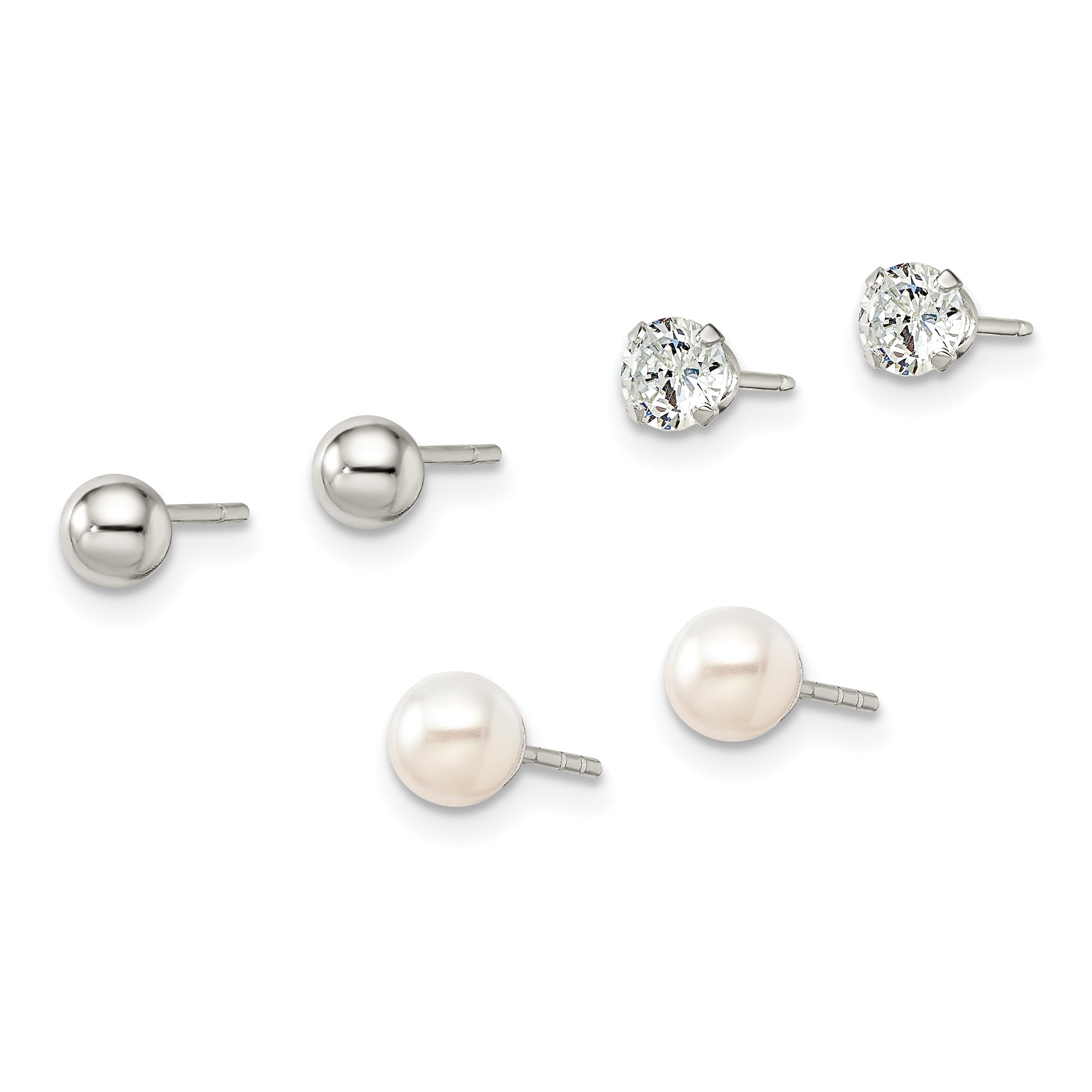 Sterling Silver Post 3pc Stellux Crystal and FWC Pearl Post Earring Set Secondary image