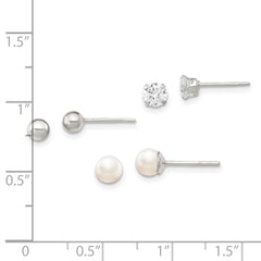 Sterling Silver Post 3pc Stellux Crystal and FWC Pearl Post Earring Set