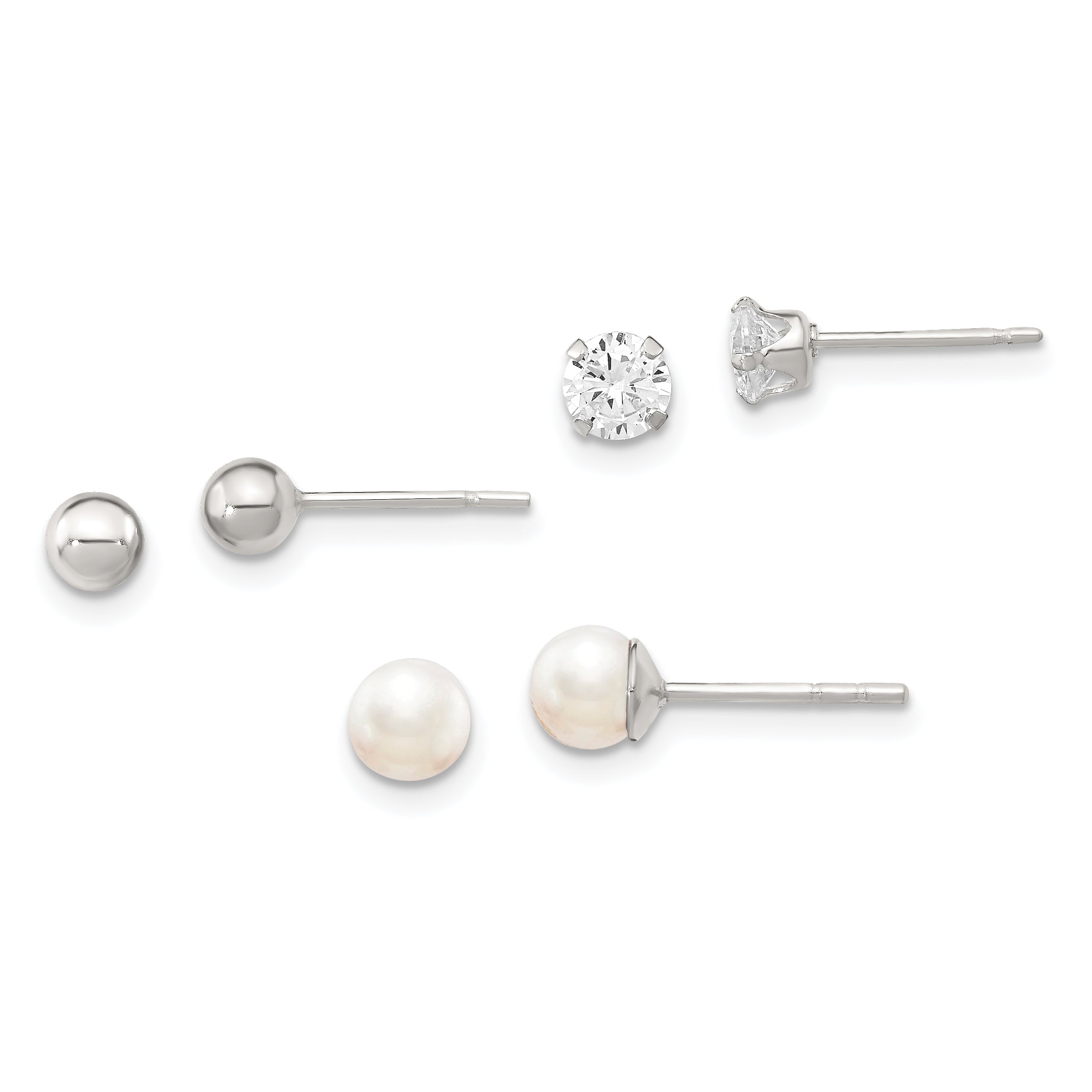Sterling Silver Post 3pc Stellux Crystal and FWC Pearl Post Earring Set Main image