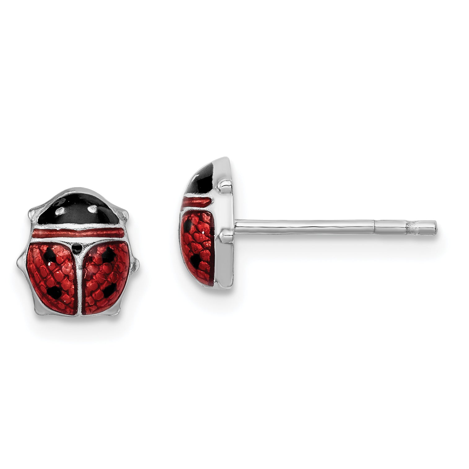 Sterling Silver Rhodium Polished Enameled Lady Bug Post Earrings Main image