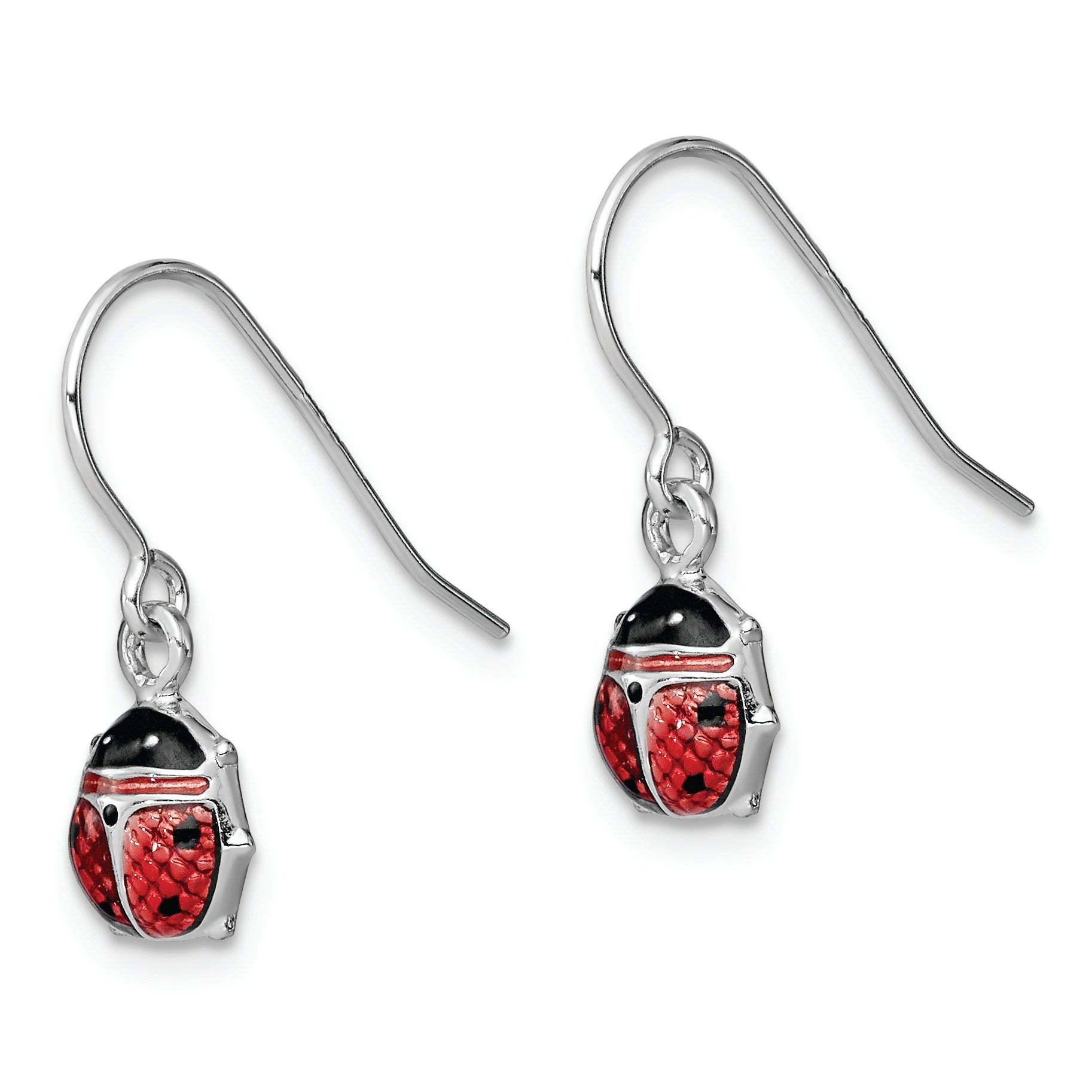 Sterling Silver Rhodium Enameled Ladybug Dangle Earrings Secondary image