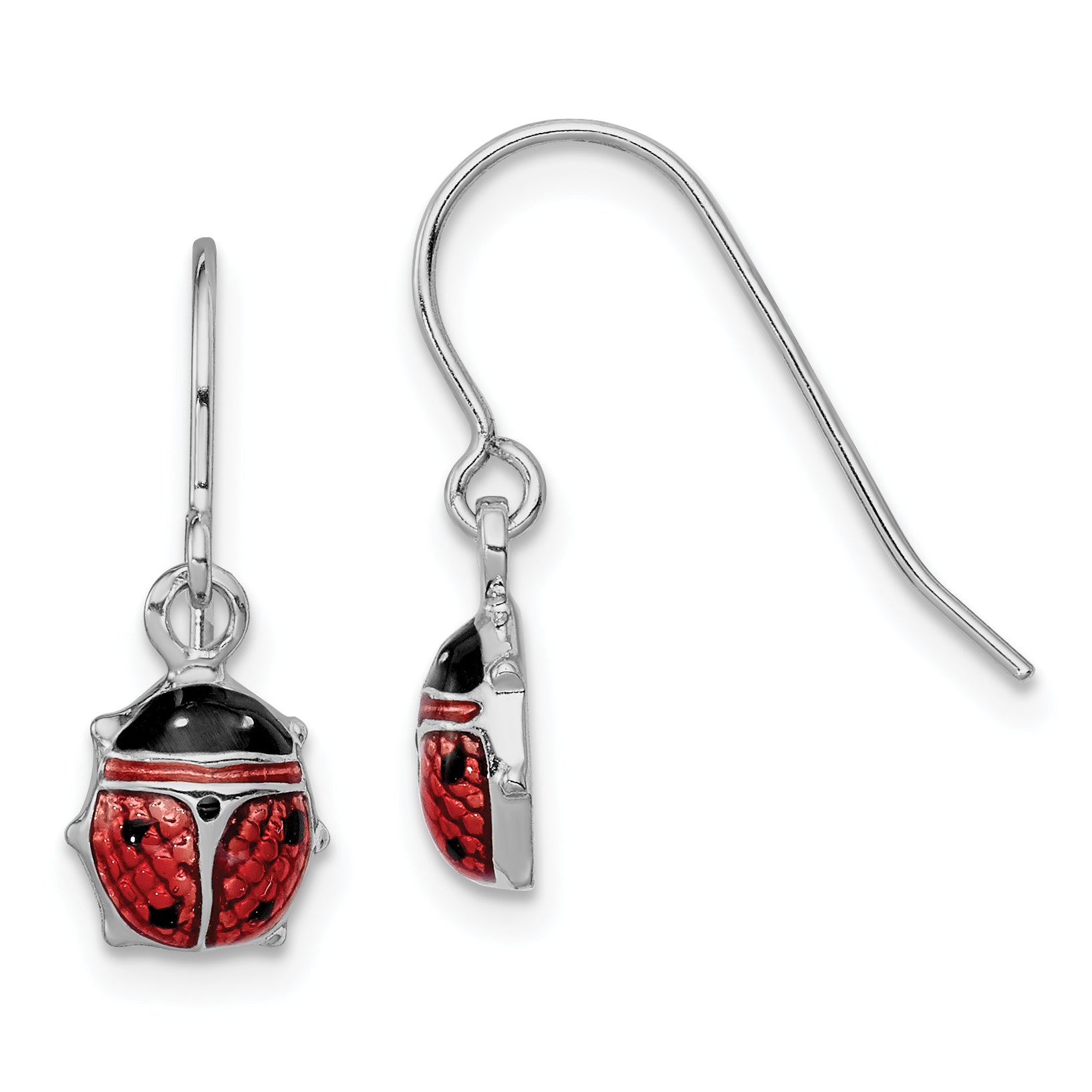 Sterling Silver Rhodium Enameled Ladybug Dangle Earrings Main image