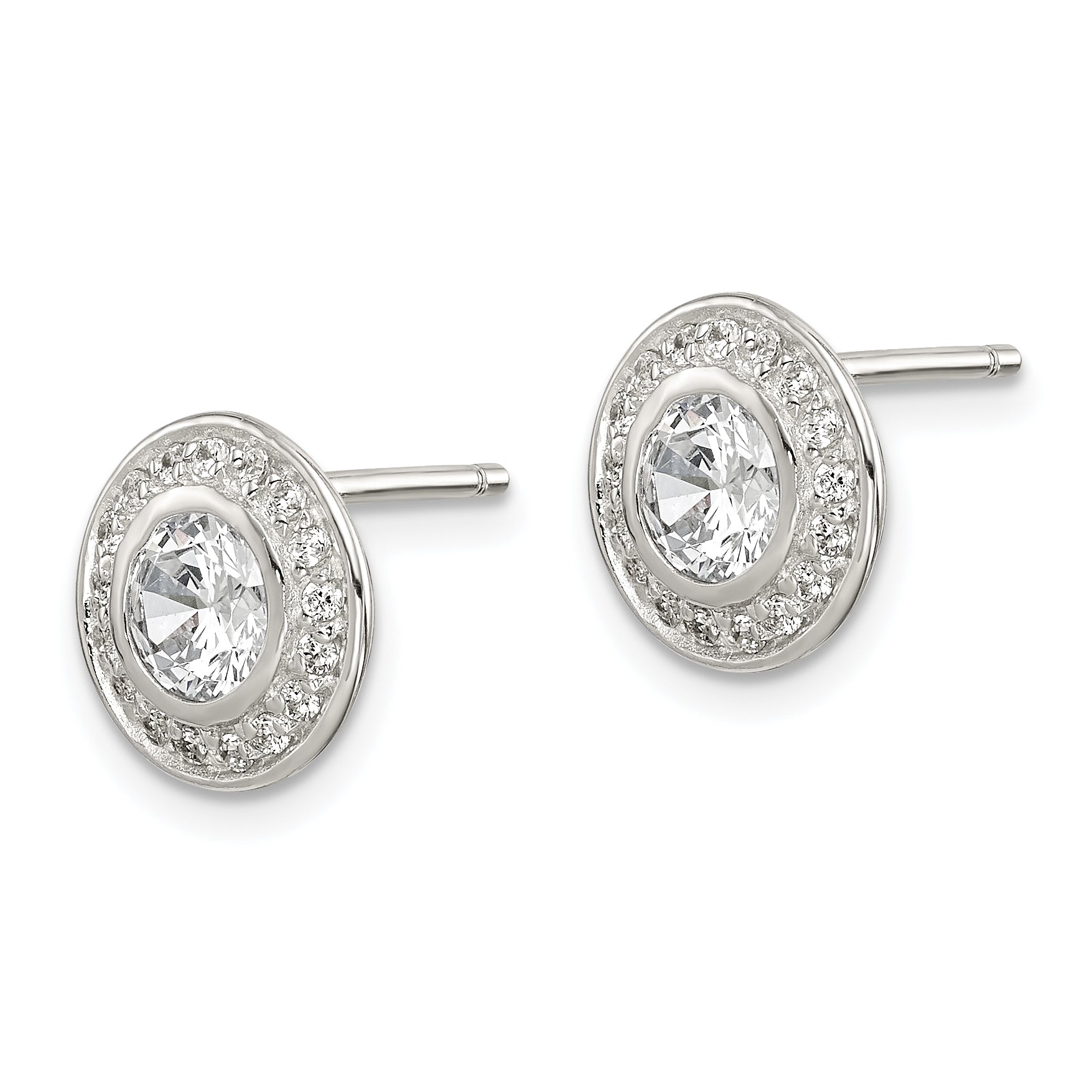 Sterling Silver Rhod-plated Polished PavÃ¢â‚¬Å¡ CZ Halo Round Post Earrings